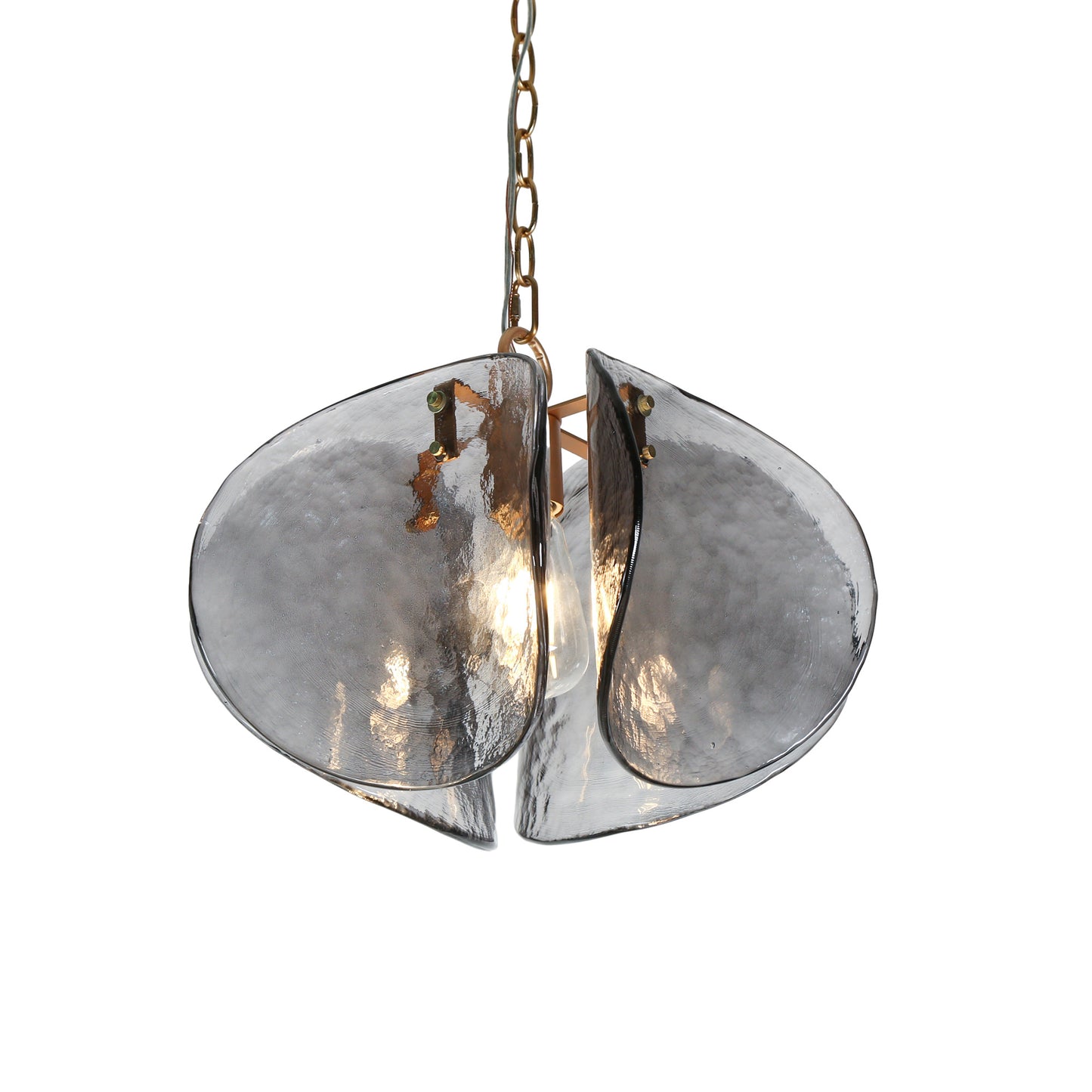 Modern 1-Light Gold Brass Pendant Light with Curved Glass