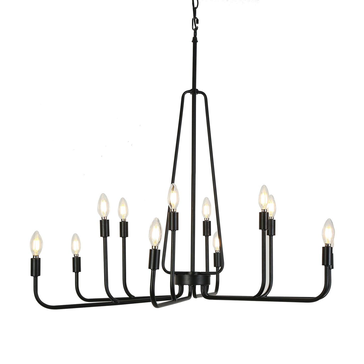 Modern 12-Light Black Chandelier with Curved Arms