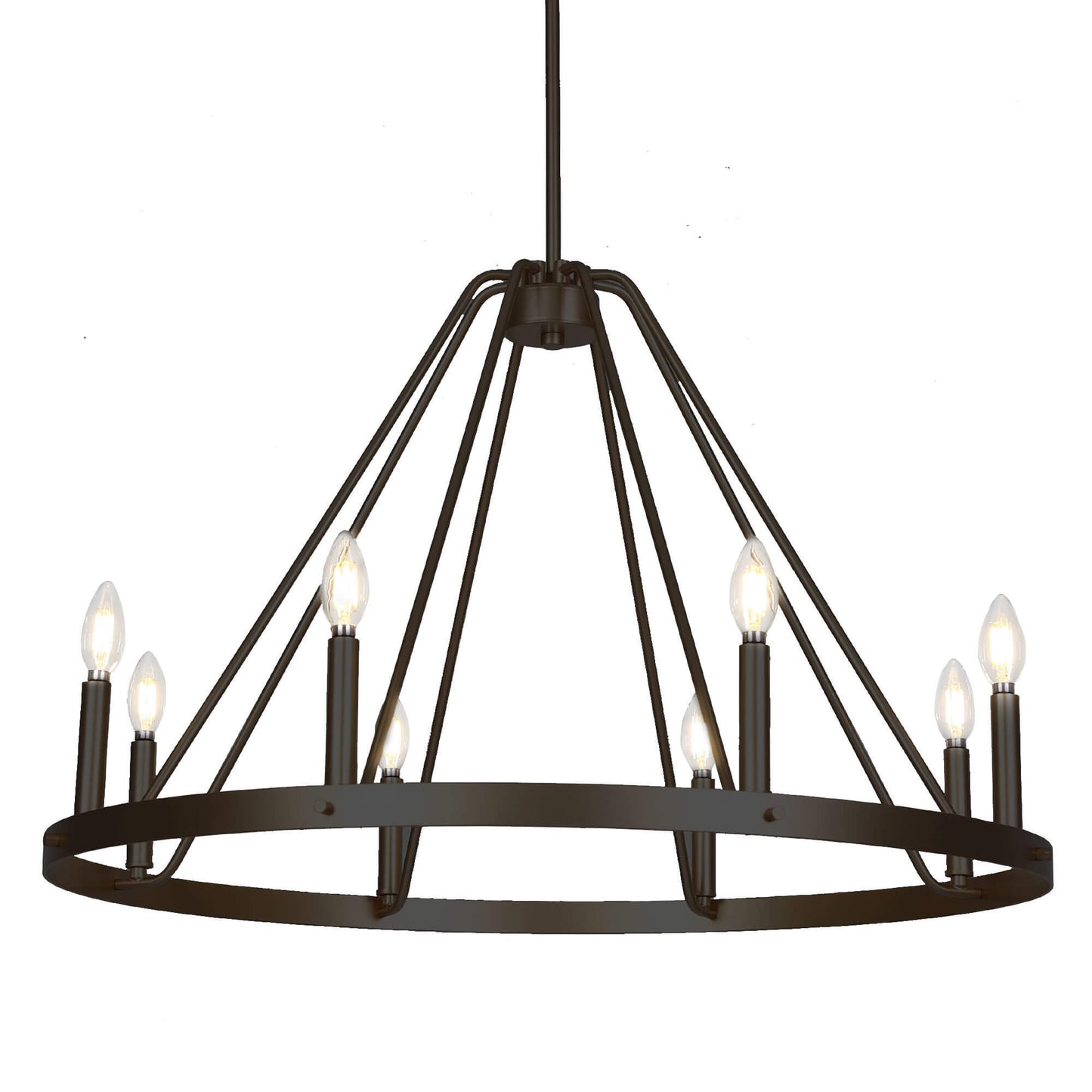 Farmhouse 8-Light Black Wagon Wheel Metal Candle Chandelier