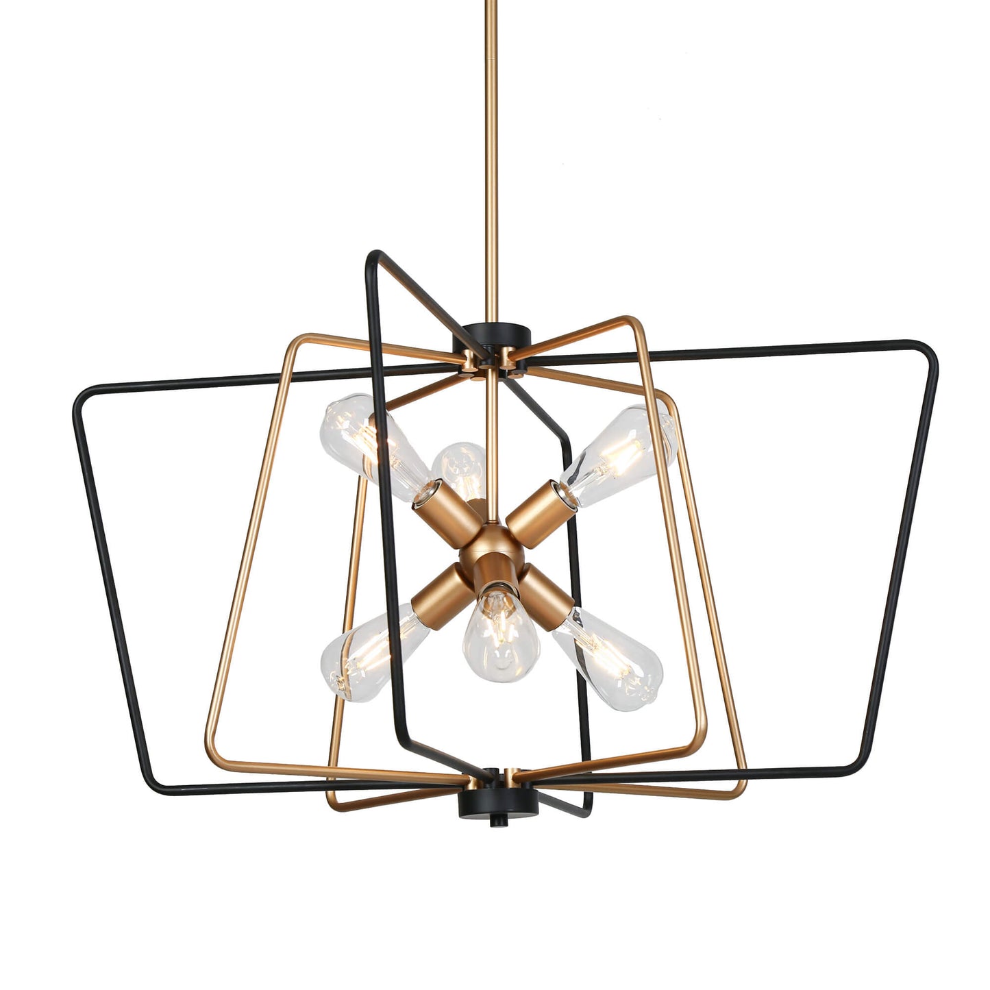 Modern 6-Light Geometric Black and Gold Open Frame Chandelier