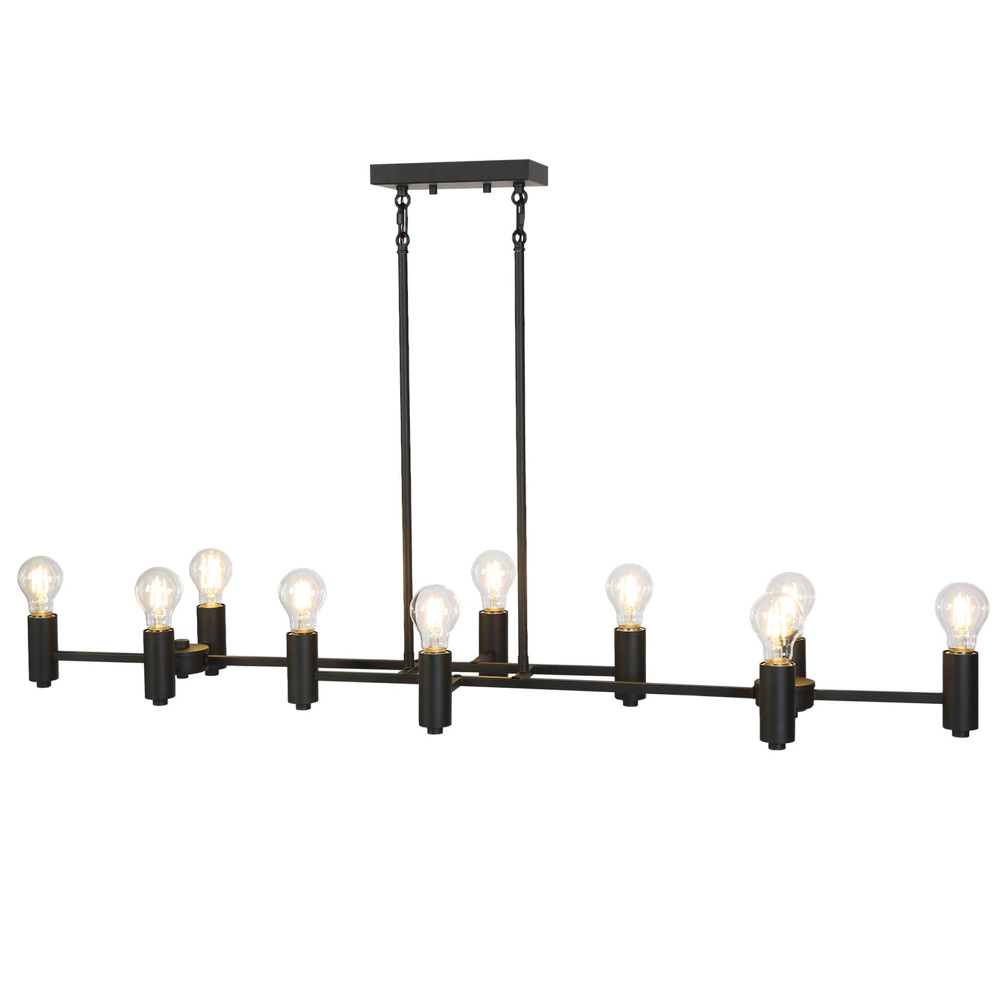 Modern Farmhouse Black 10-Light Exposed Bulb Island Chandelier