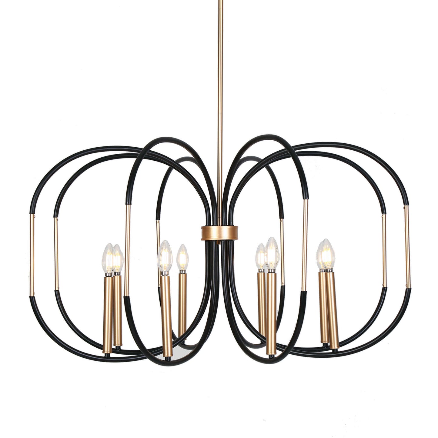 Modern 8-Light Art Deco Black and Gold Open Frame Candle Chandelier