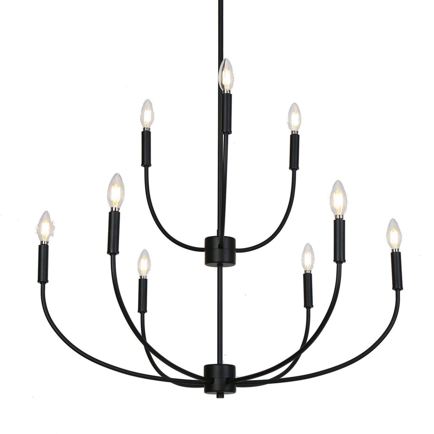 Farmhouse 9-Light Black Tiered Metal Candle Chandelier