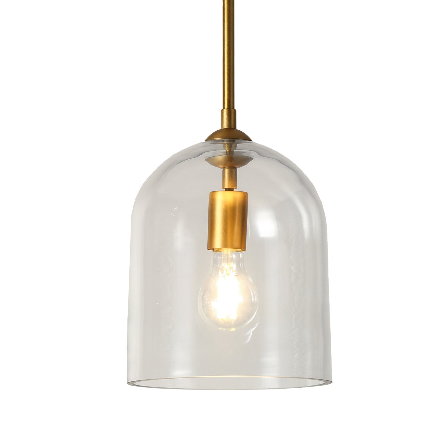 Modern 1-Light Gold Brass Pendant Light with Clear Glass Shade