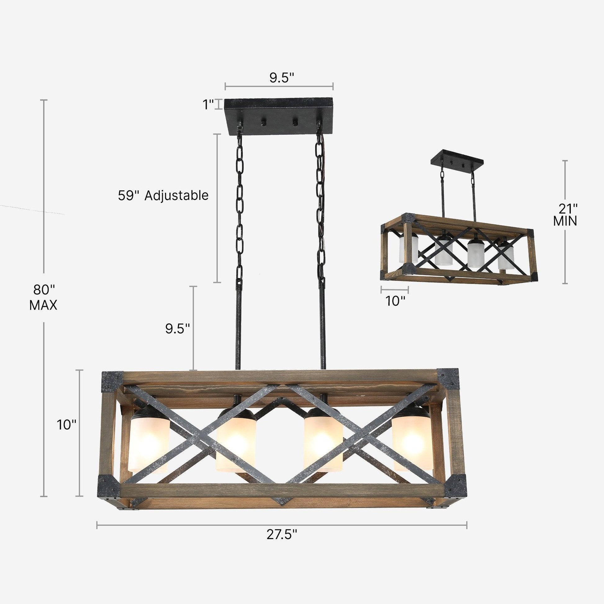 4-Light Wood Island Chandeliers - Belles Lighting