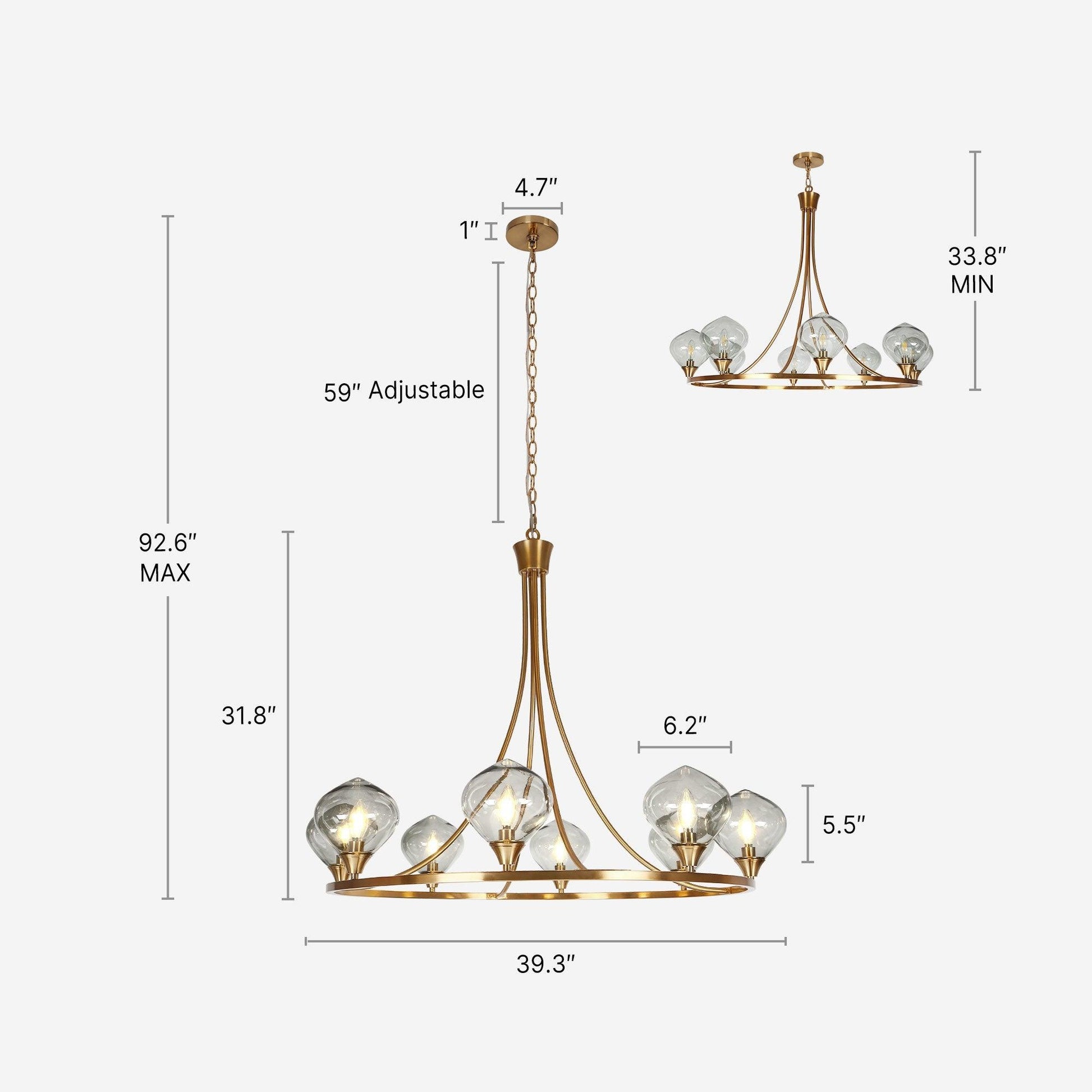 8-Light Gold Glass Wheel Chandeliers - Belles Lighting