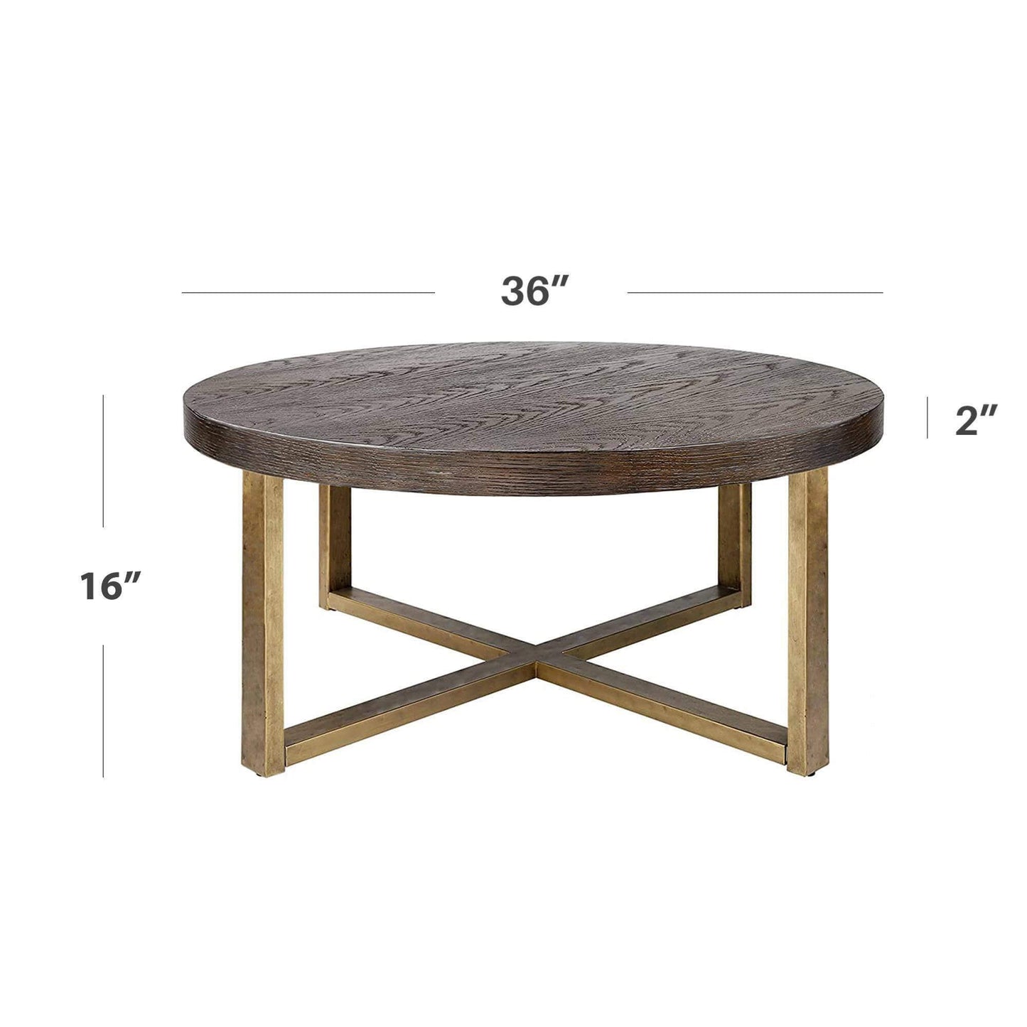 Modern Round Wood Coffee Table with Brass Metal Base