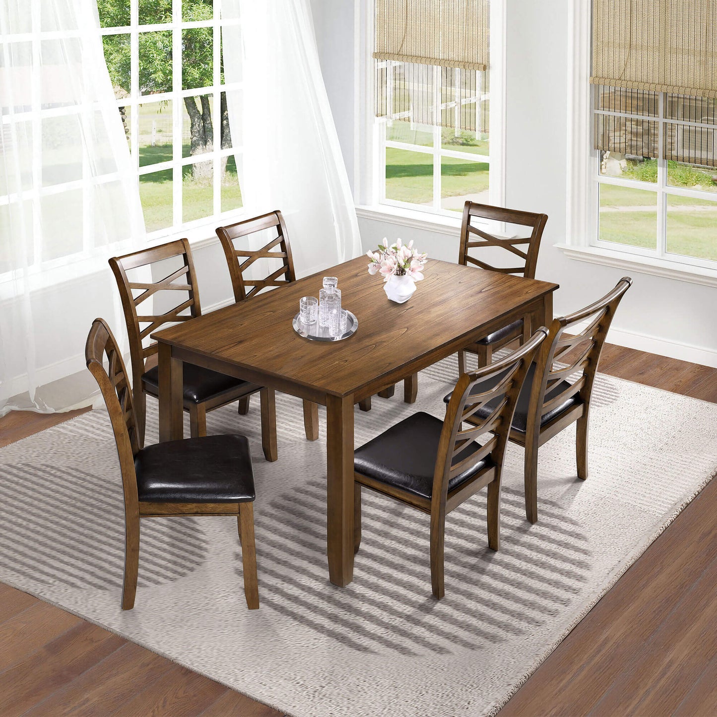 Rustic 7-Piece Dining Set with Wooden Table and Ladder-Back Chairs