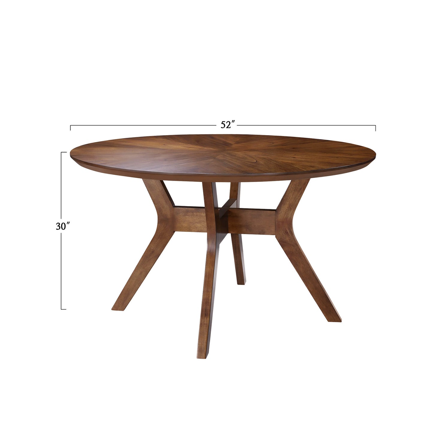 Mid-Century Round Wooden Dining Table with Walnut Finish