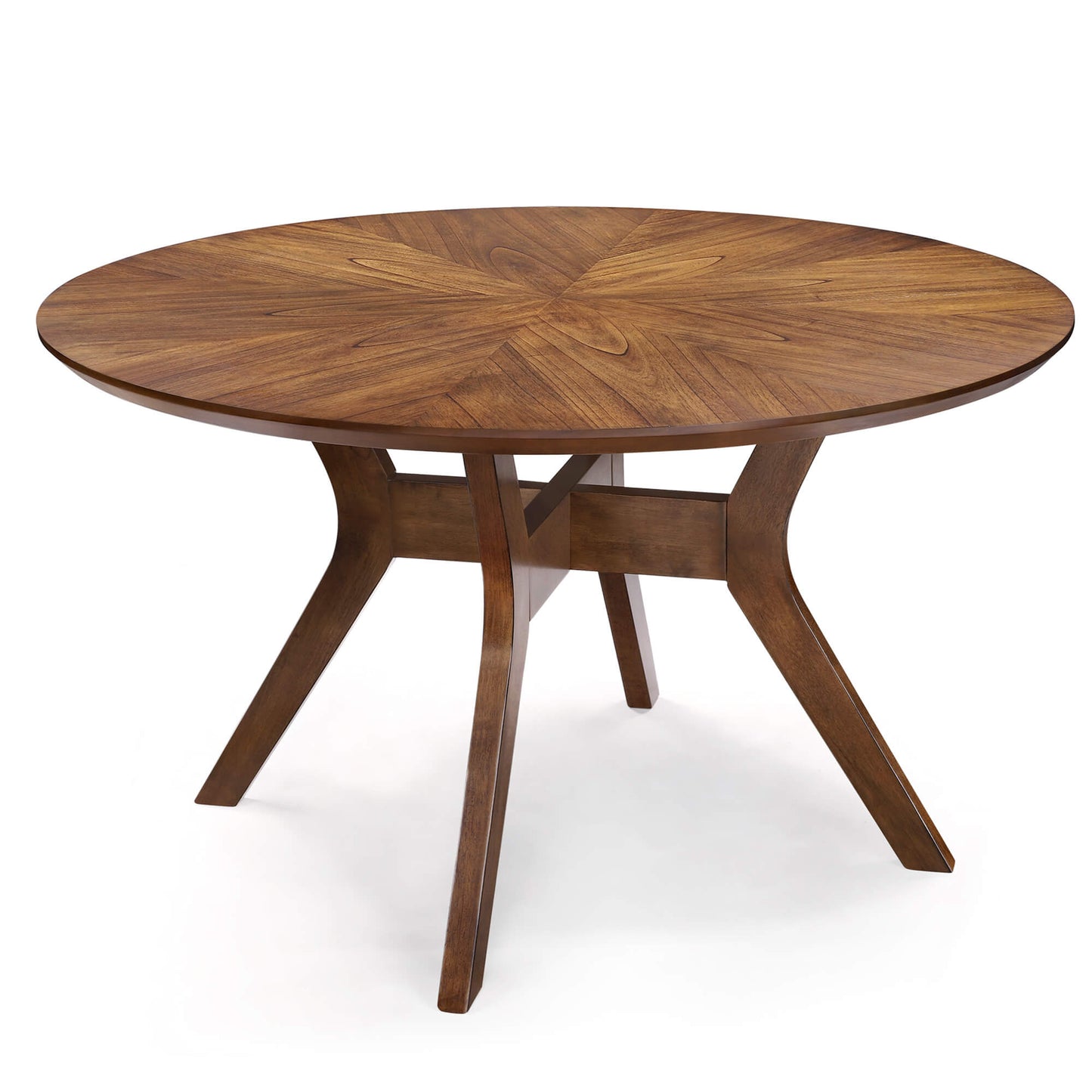 Mid-Century Round Wooden Dining Table with Walnut Finish