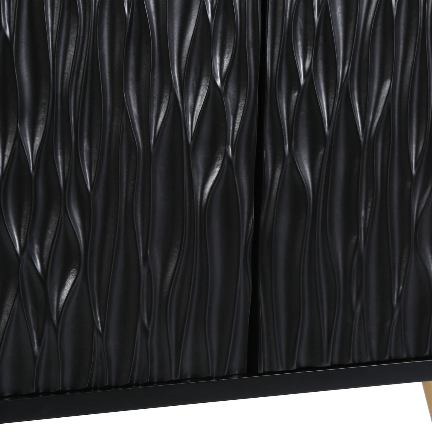 Modern Black Textured Cabinet with Gold Accents and Sleek Metal Legs