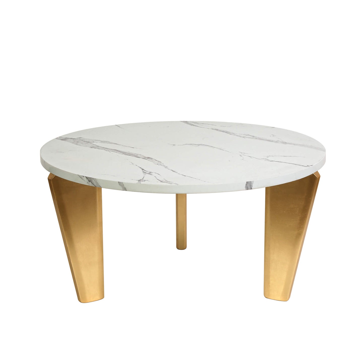 Modern Round White Marble Coffee Table with Gold Metal Legs