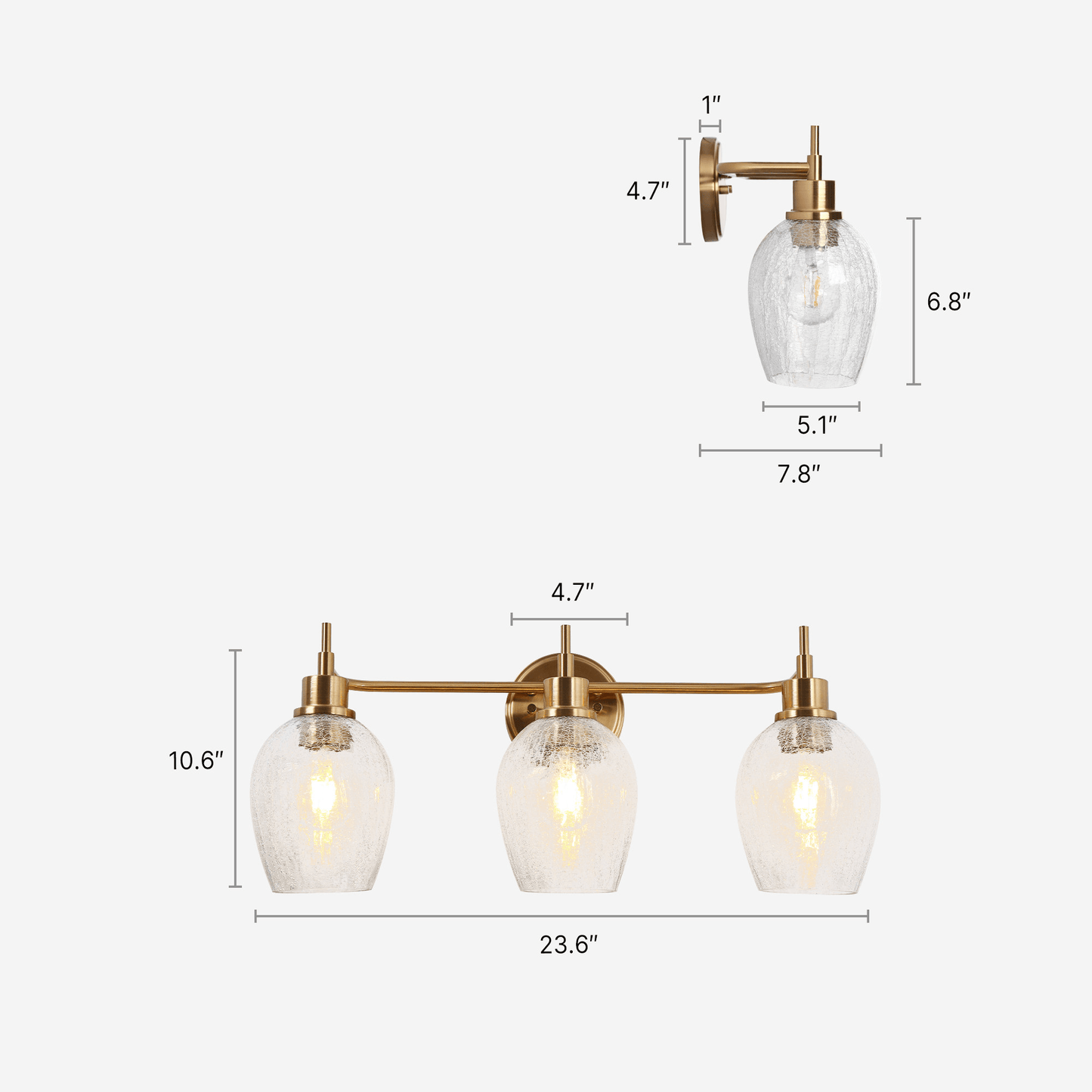 3-Light Modern Gold Cracked Glass Vanity Light - Belles Lighting