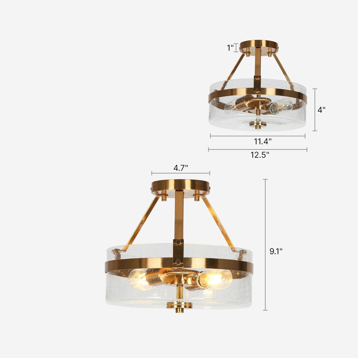 2-Light Gold Seeded Glass Semi Flush Mount Ceiling Lights - Belles Lighting