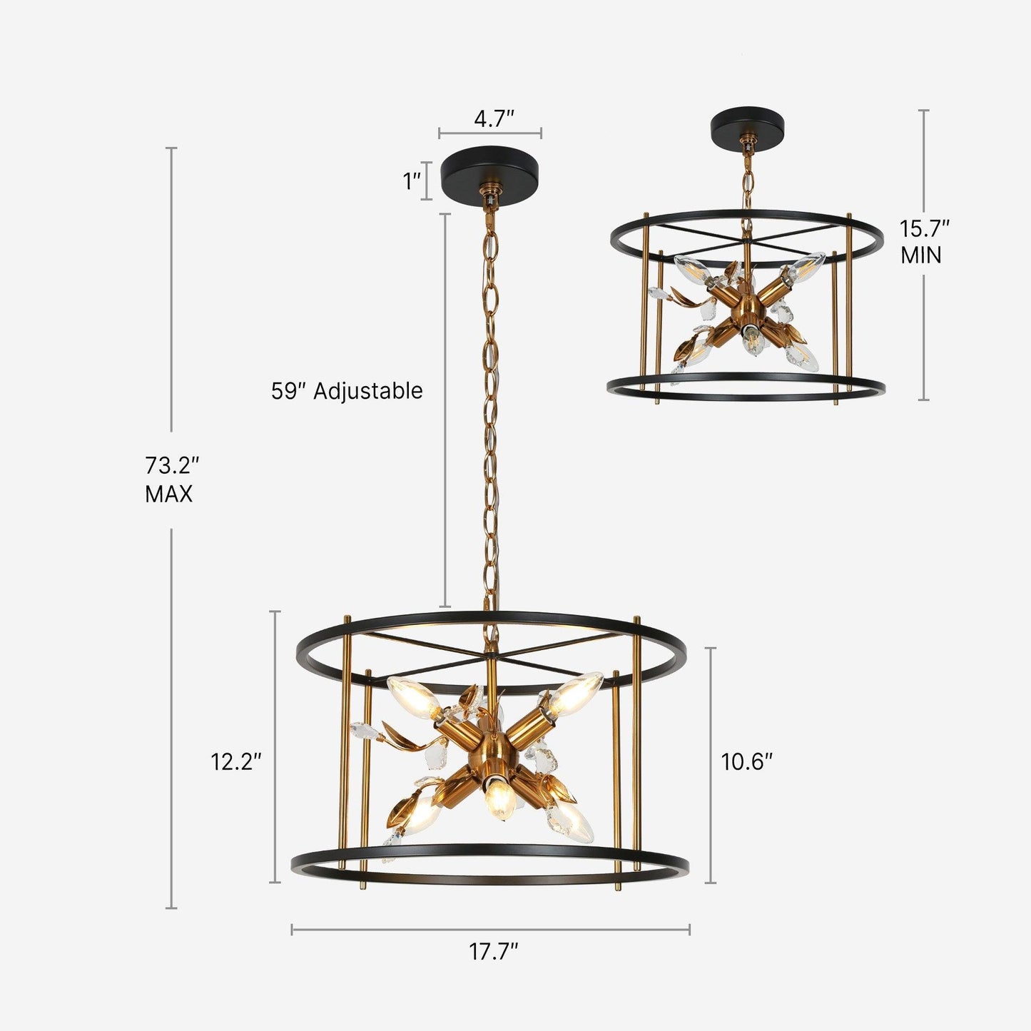 6-Light Black Gold Sputnik Crystal Drum Chandeliers - Belles Lighting