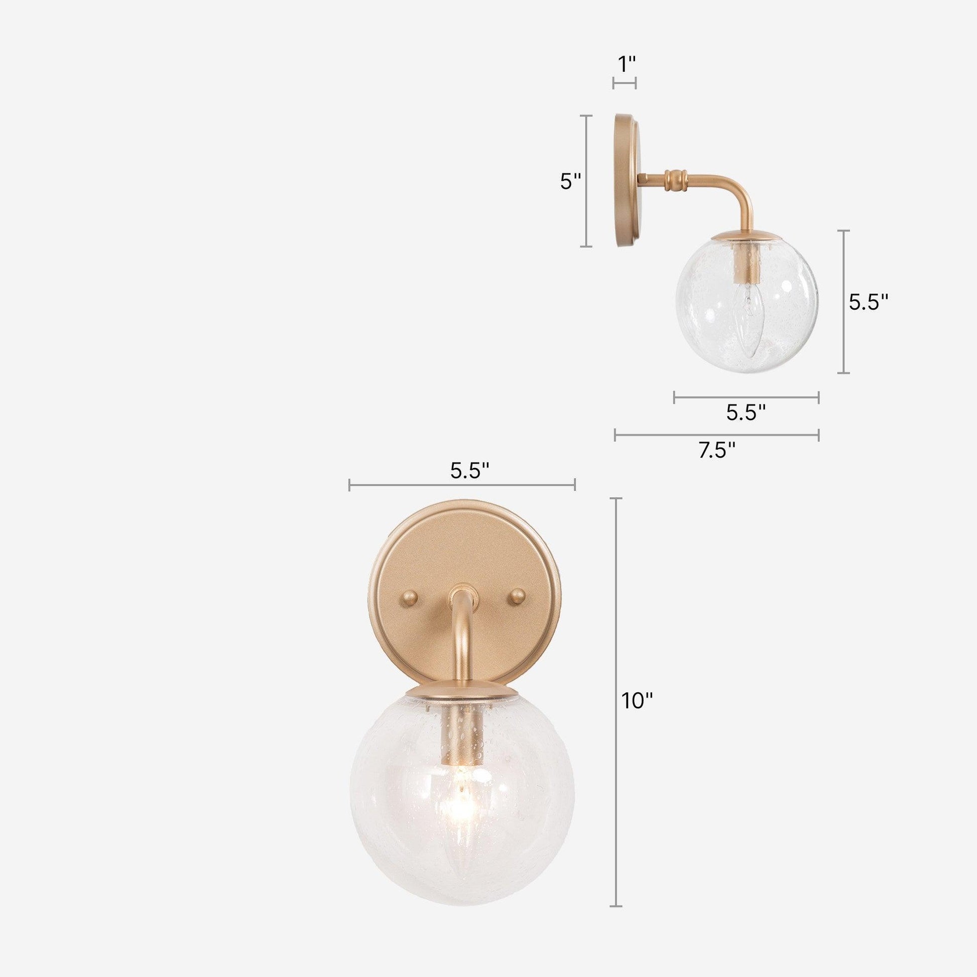 1-Light Gold Globe Seeded Glass Wall Sconce - Belles Lighting