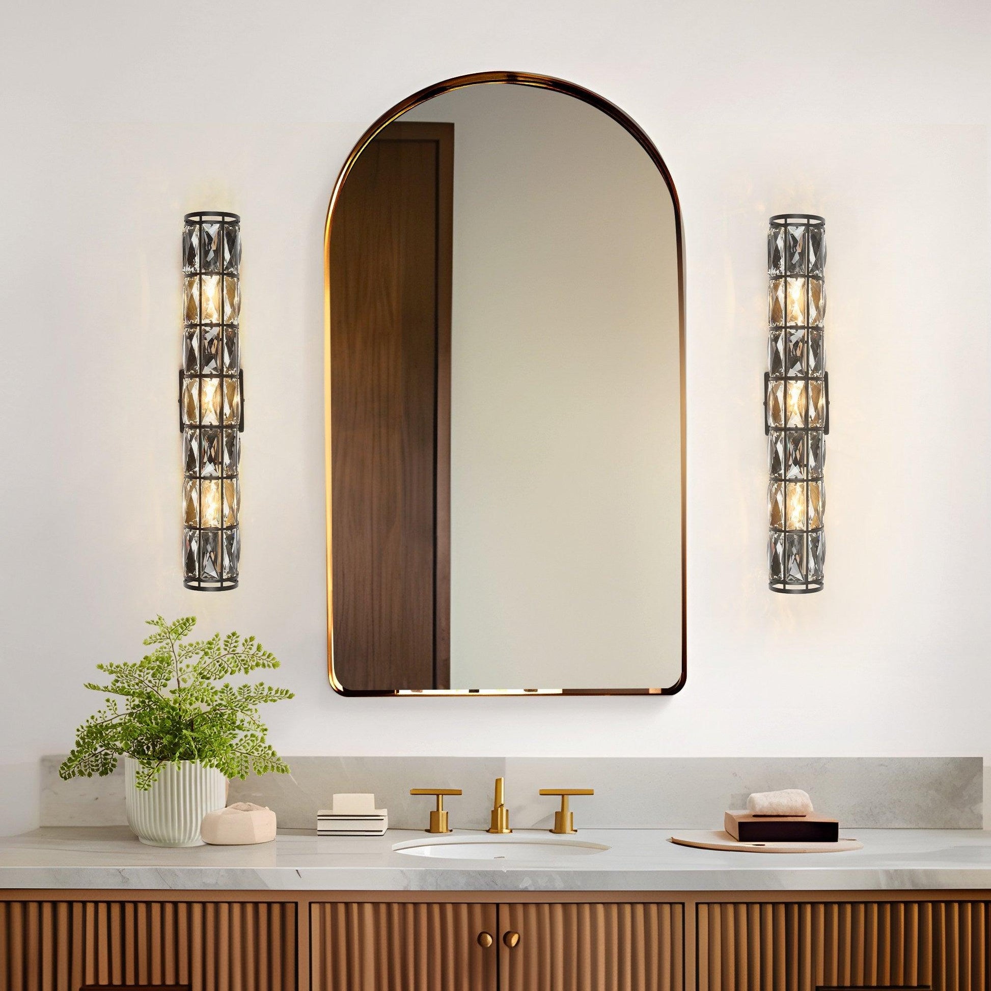 3-Light Bath Vanity Light Black Crystal Wall Lights - Belles Lighting