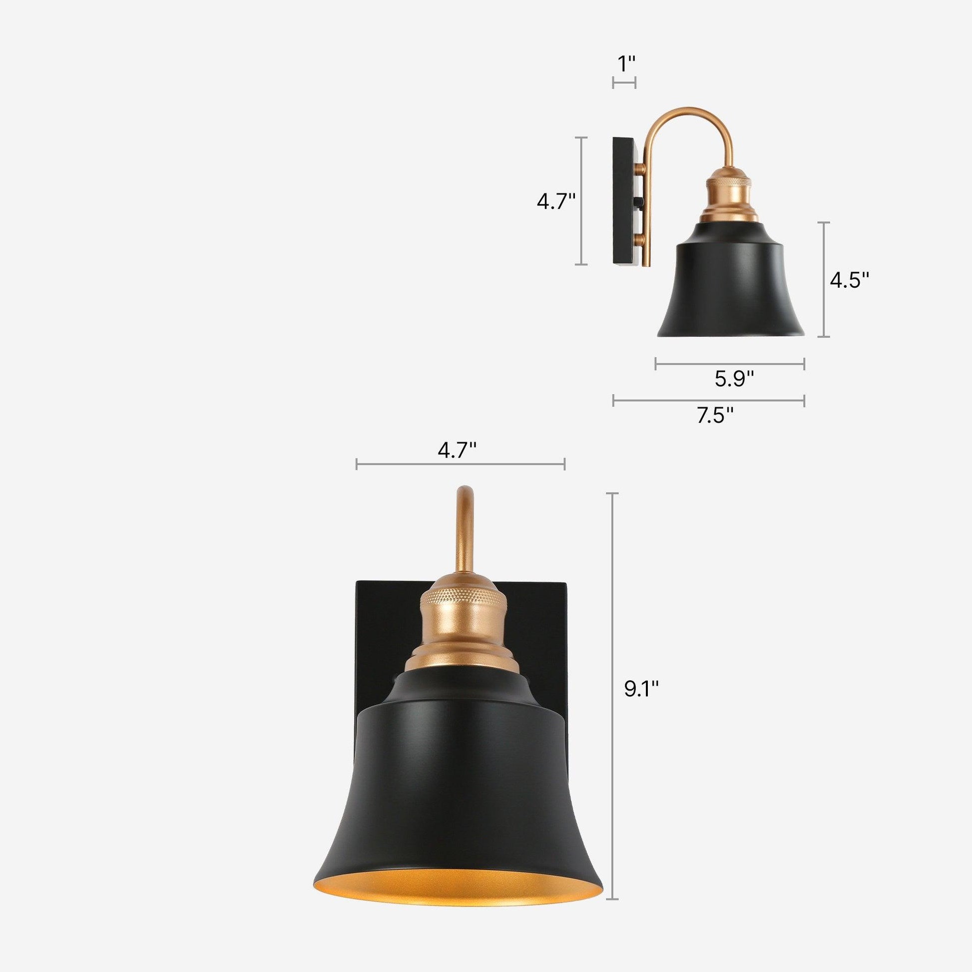 1-Light Wall Light Black Gold Bath Vanity Light - Belles Lighting