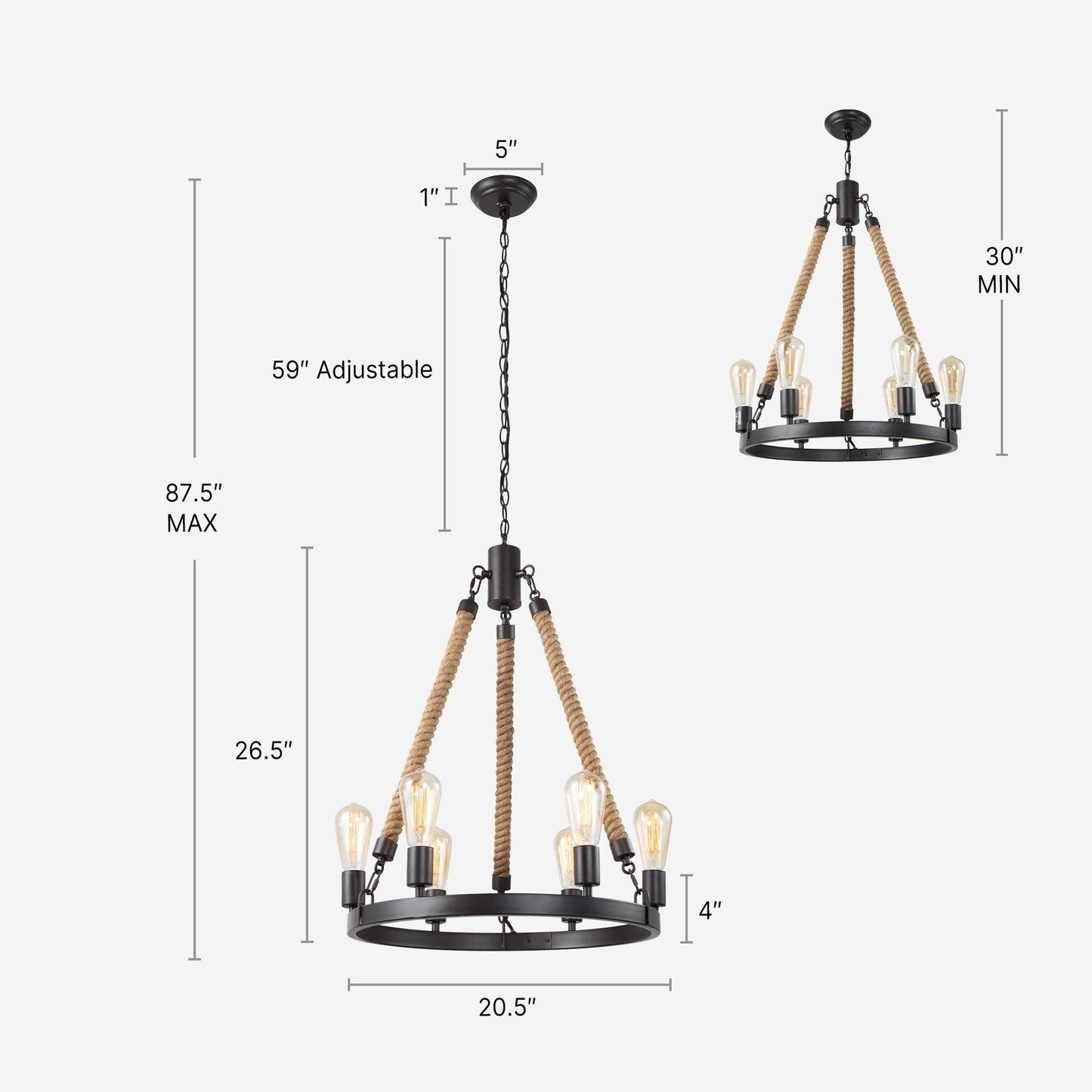 6-Light Farmhouse Rope Wagon Wheel Chandelier - Belles Lighting