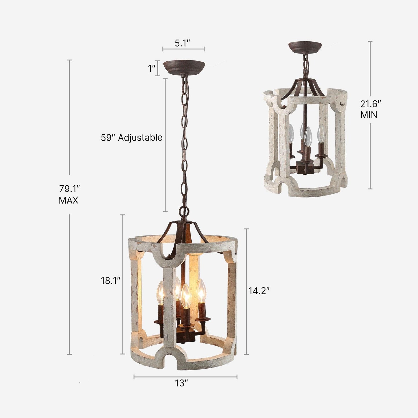 4-Light Farmhouse Wood Drum Chandelier - Belles Lighting