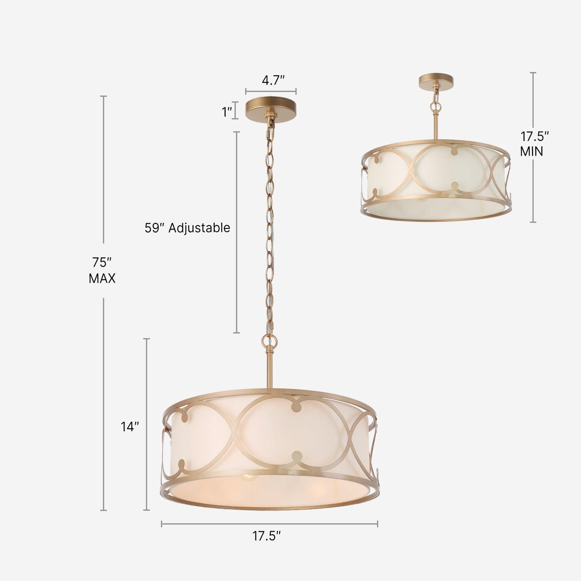 3-Light Gold Drum Fabric Chandeliers - Belles Lighting