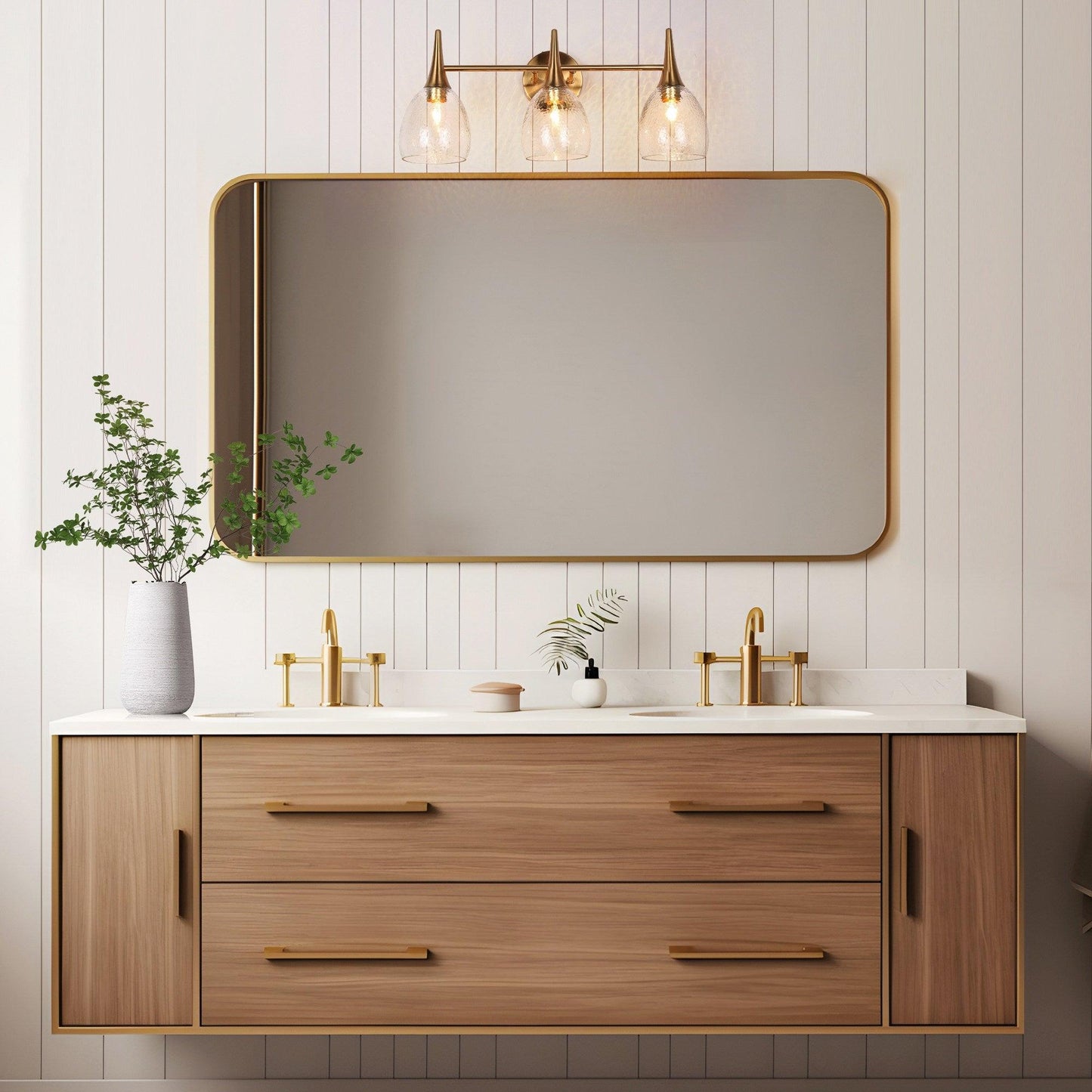 3-Light Modern Gold Water Ripple Glass Vanity Light - Belles Lighting