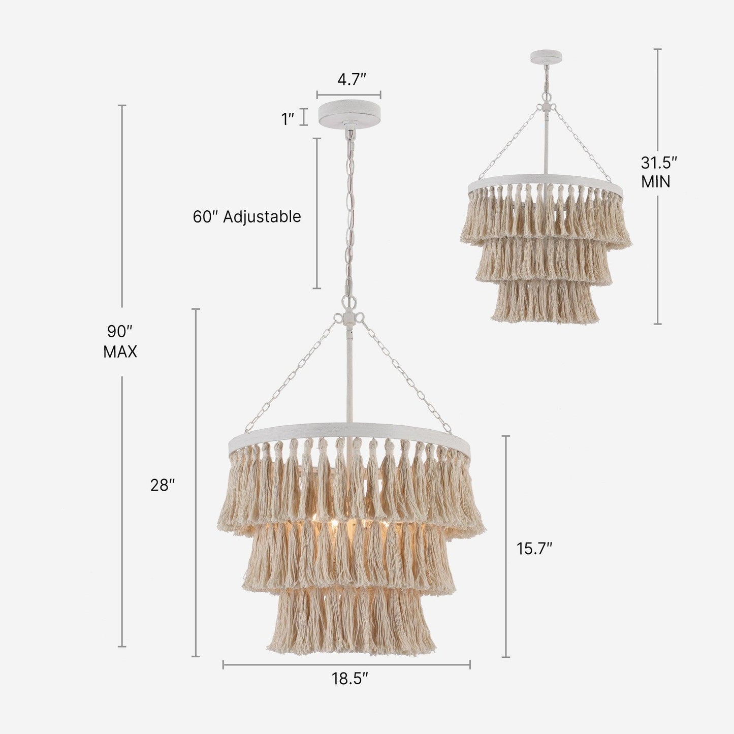 4-Light Boho 3-Tier Fabric Chandelier - Belles Lighting