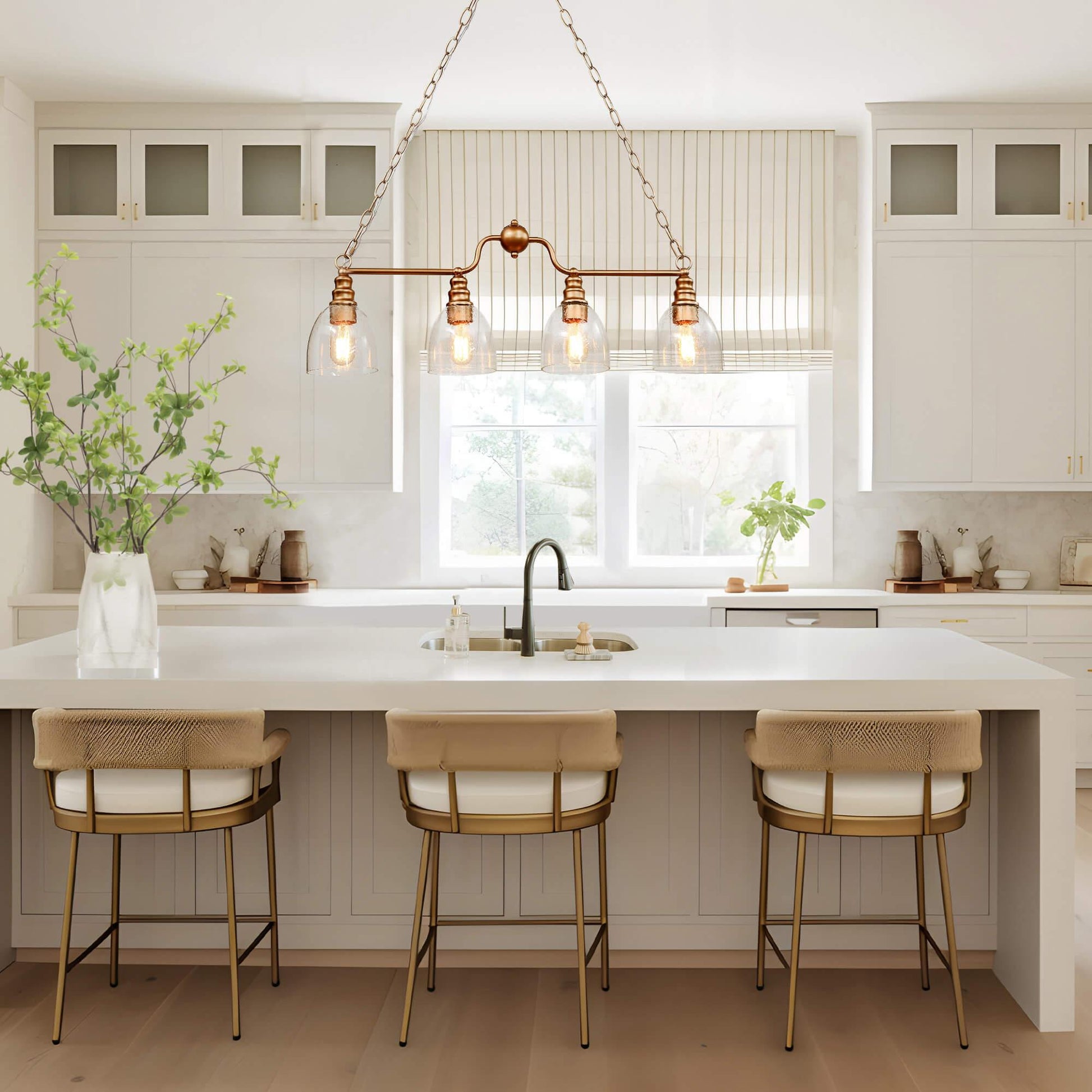 4-Light Modern Gold Seeded Glass Kitchen Island Chandelier - Belles Lighting