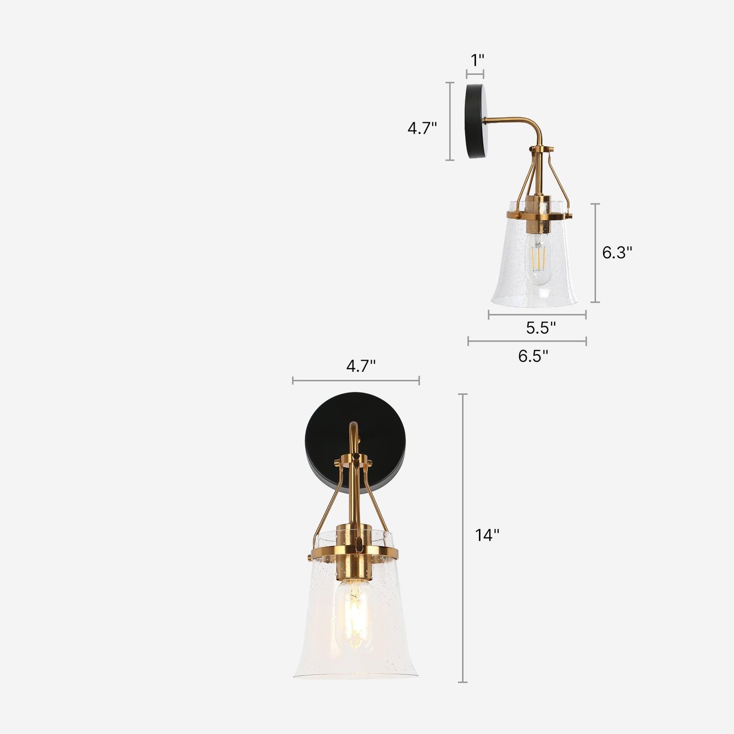 1-Light Black and Brass Vanity Light Wall Sconces - Belles Lighting