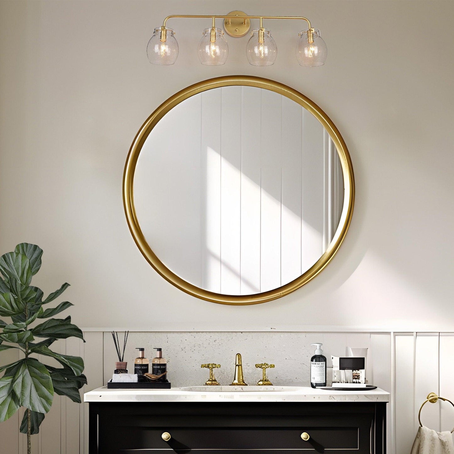 4-Light Gold Modern Seeded Glass Bath Vanity Light - Belles Lighting