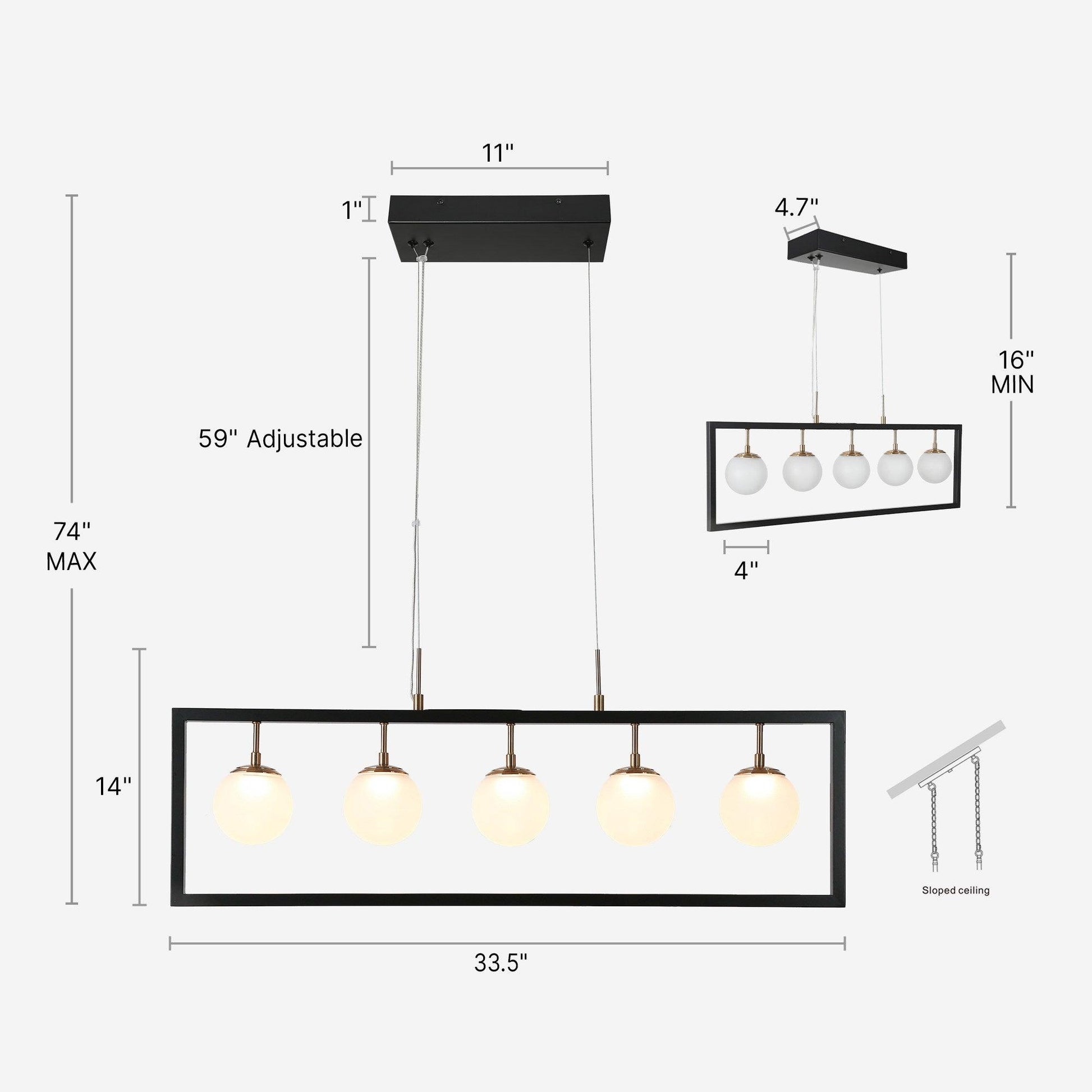 5-Light LED Linear Chandelier Island Lights - Belles Lighting