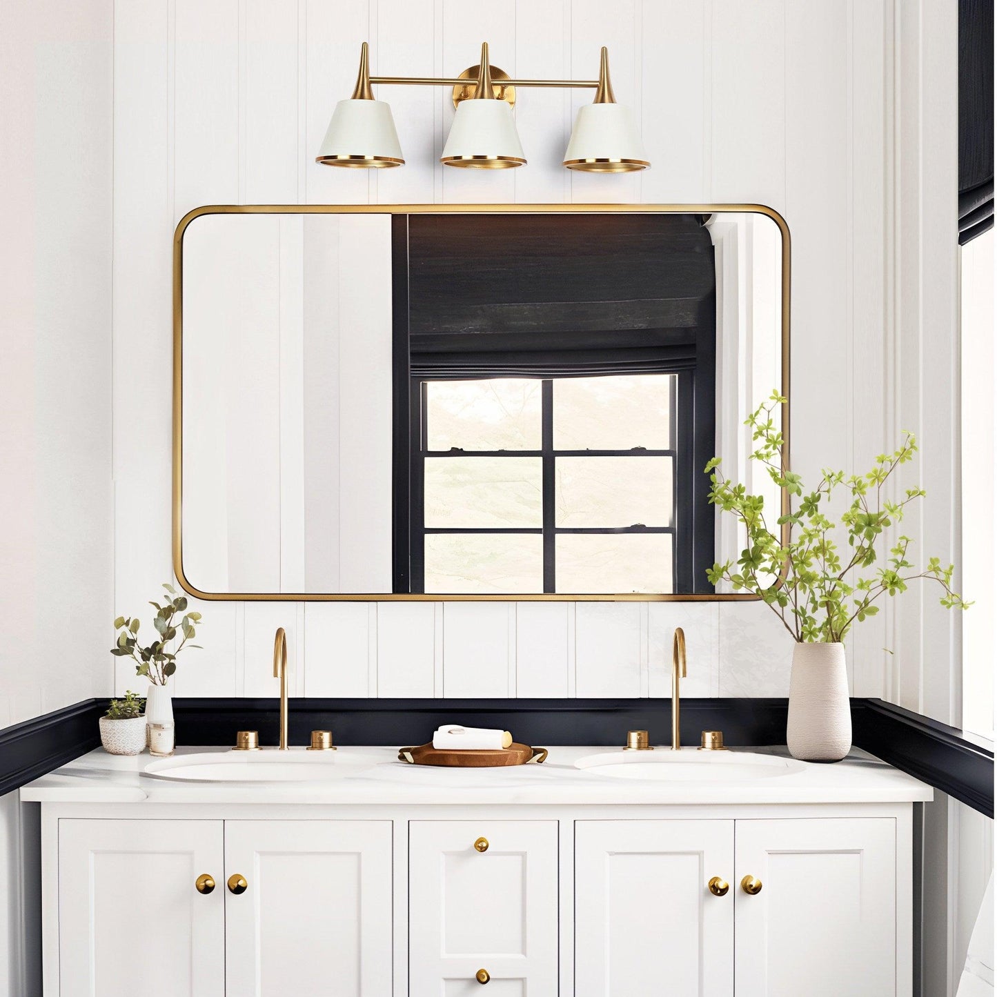 3-Light Modern Gold White Vanity Light - Belles Lighting