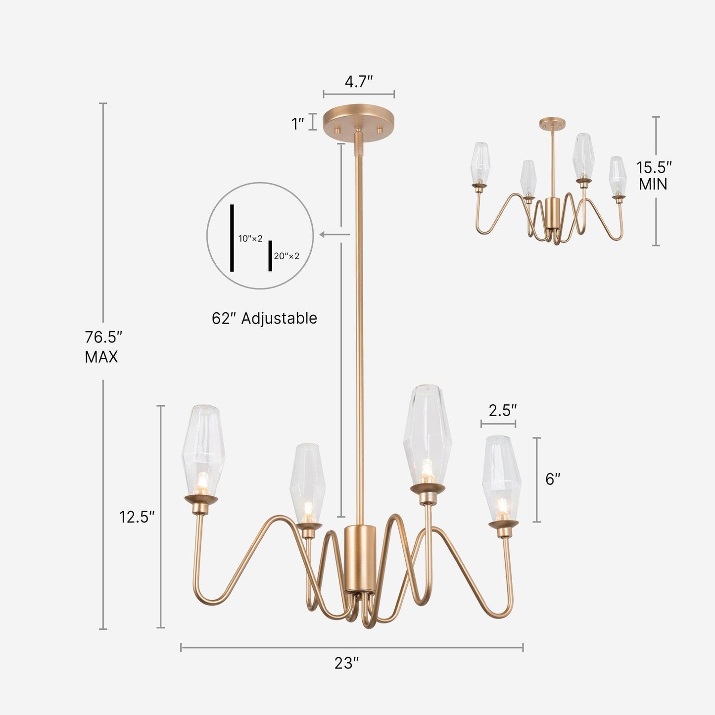 4-Light Gold Chandeliers with Glass Shades - Belles Lighting