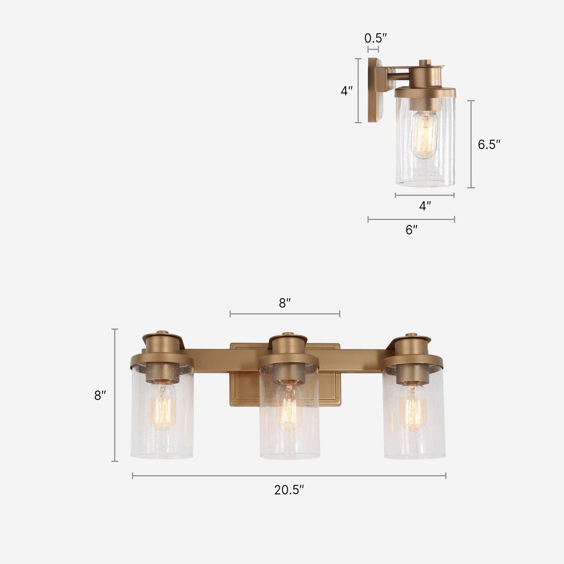 3-Light Gold Modern Seeded Glass Bathroom Vanity Lights Wall Sconces - Belles Lighting