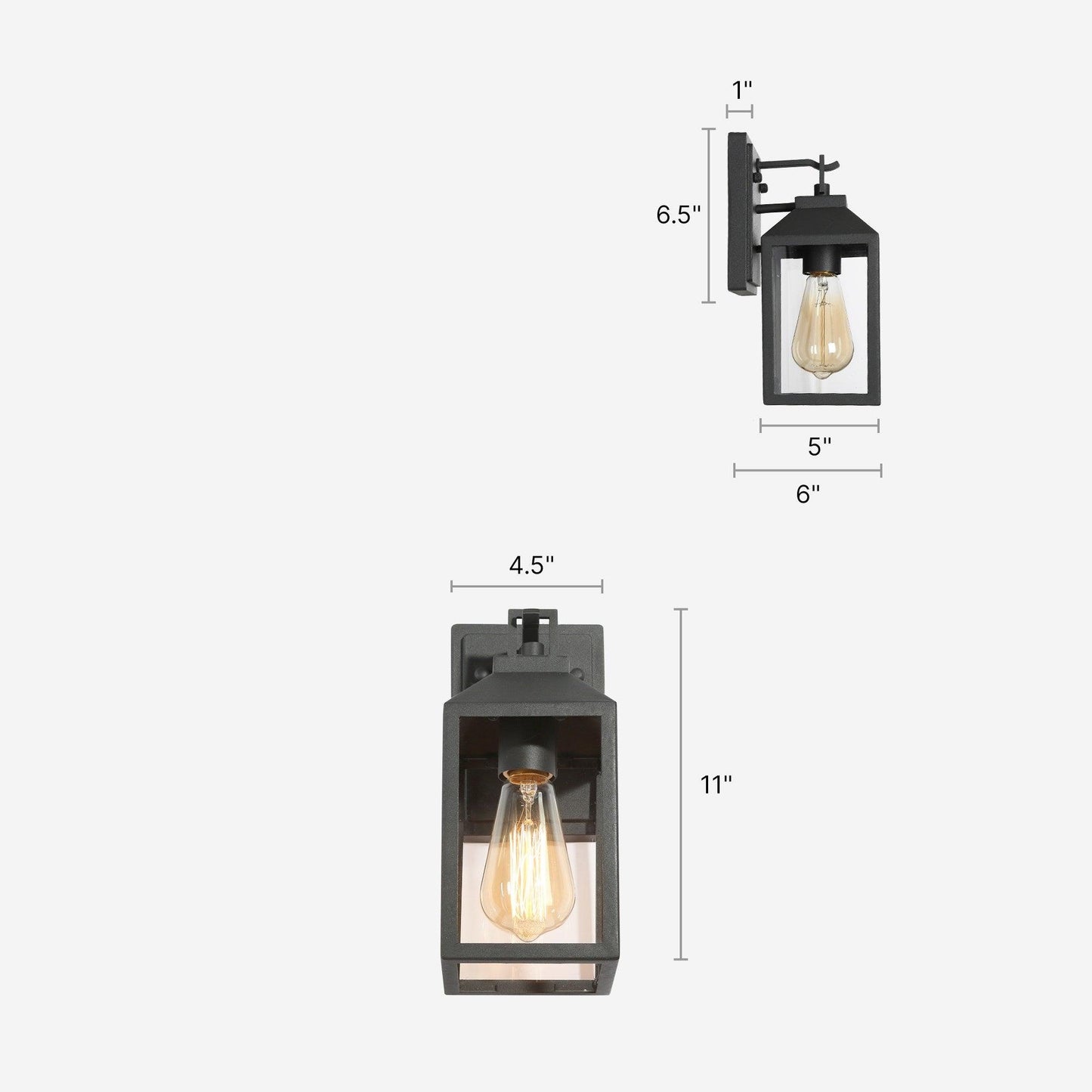 1-Light Black Outdoor Lantern Wall Light with Clear Glass - Belles Lighting