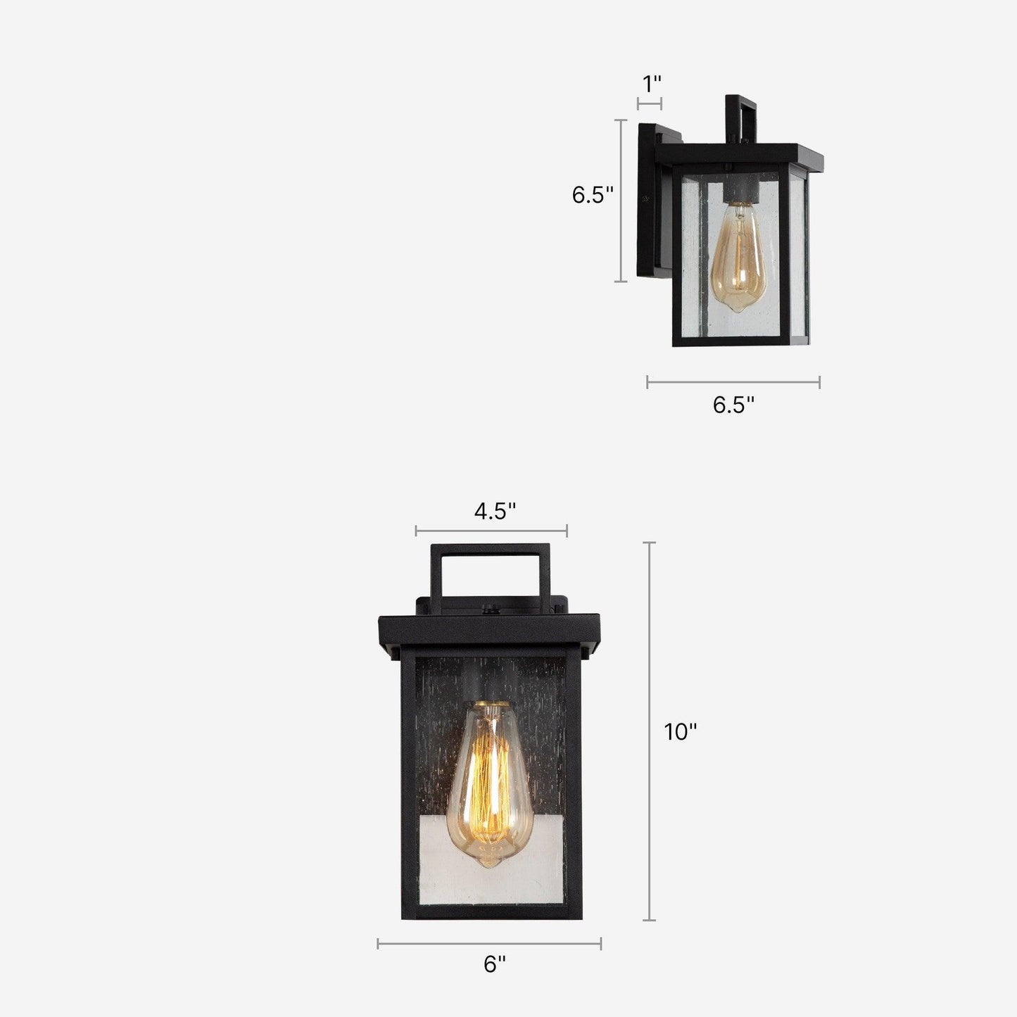 1-Light Black Outdoor Lantern Wall Light with Seeded Glass - Belles Lighting