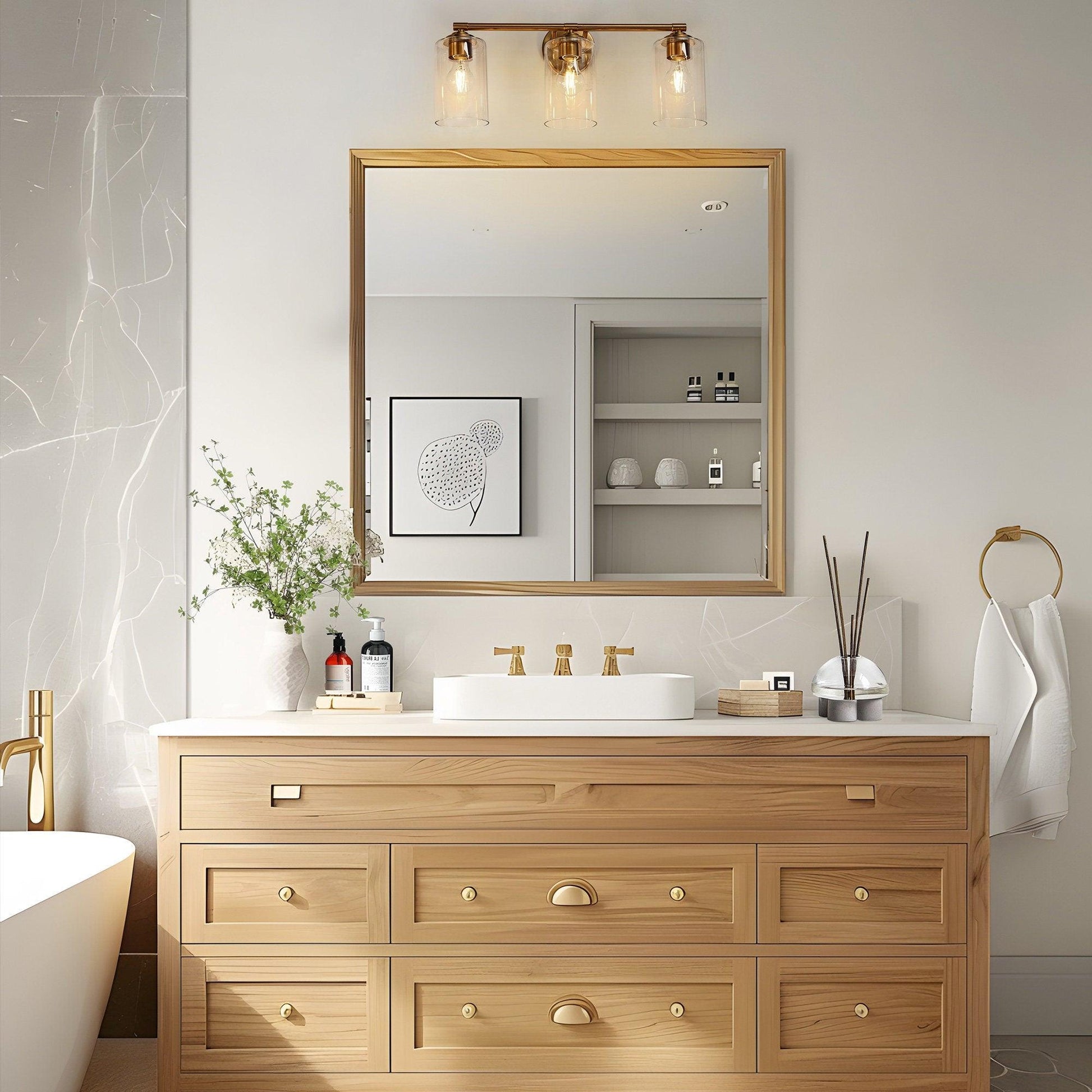 3-Light Modern Gold Clear Glas Vanity Light - Belles Lighting