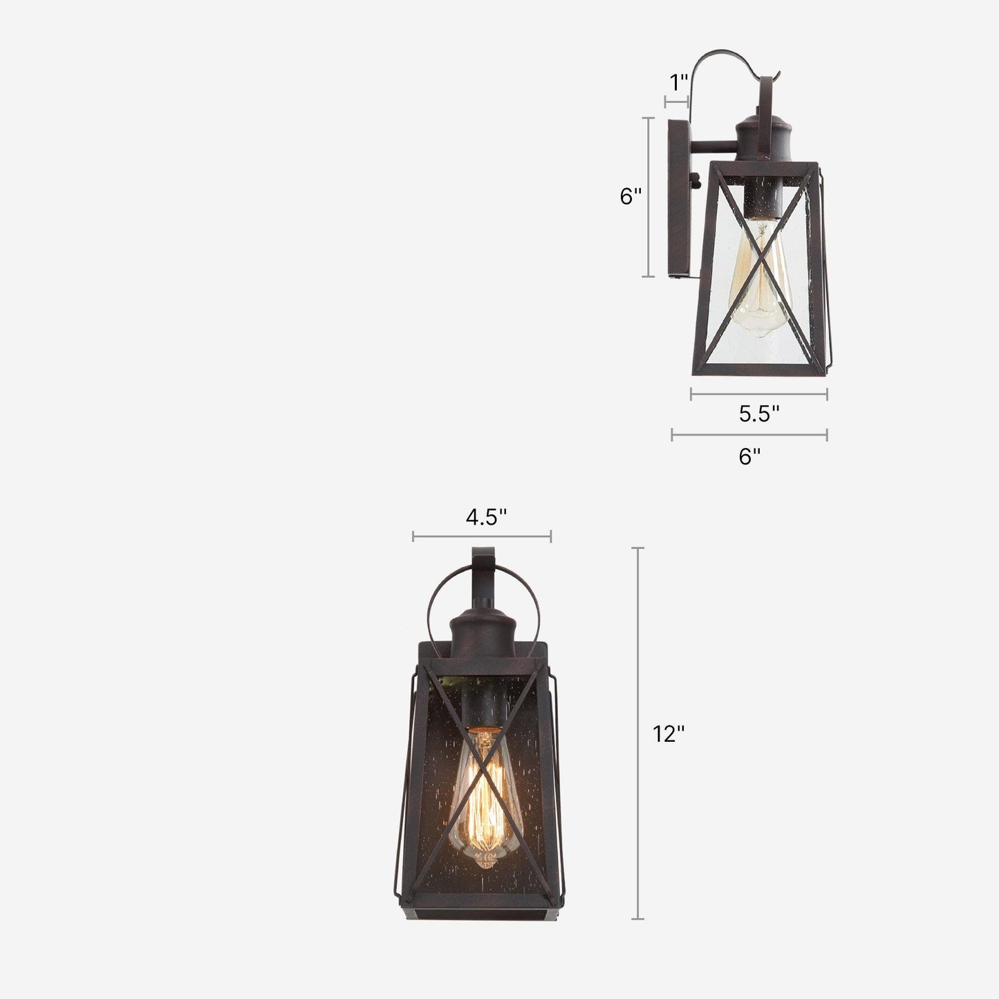 1-Light 2 Pack Brown Outdoor Lantern Wall Light with Seeded Glass - Belles Lighting