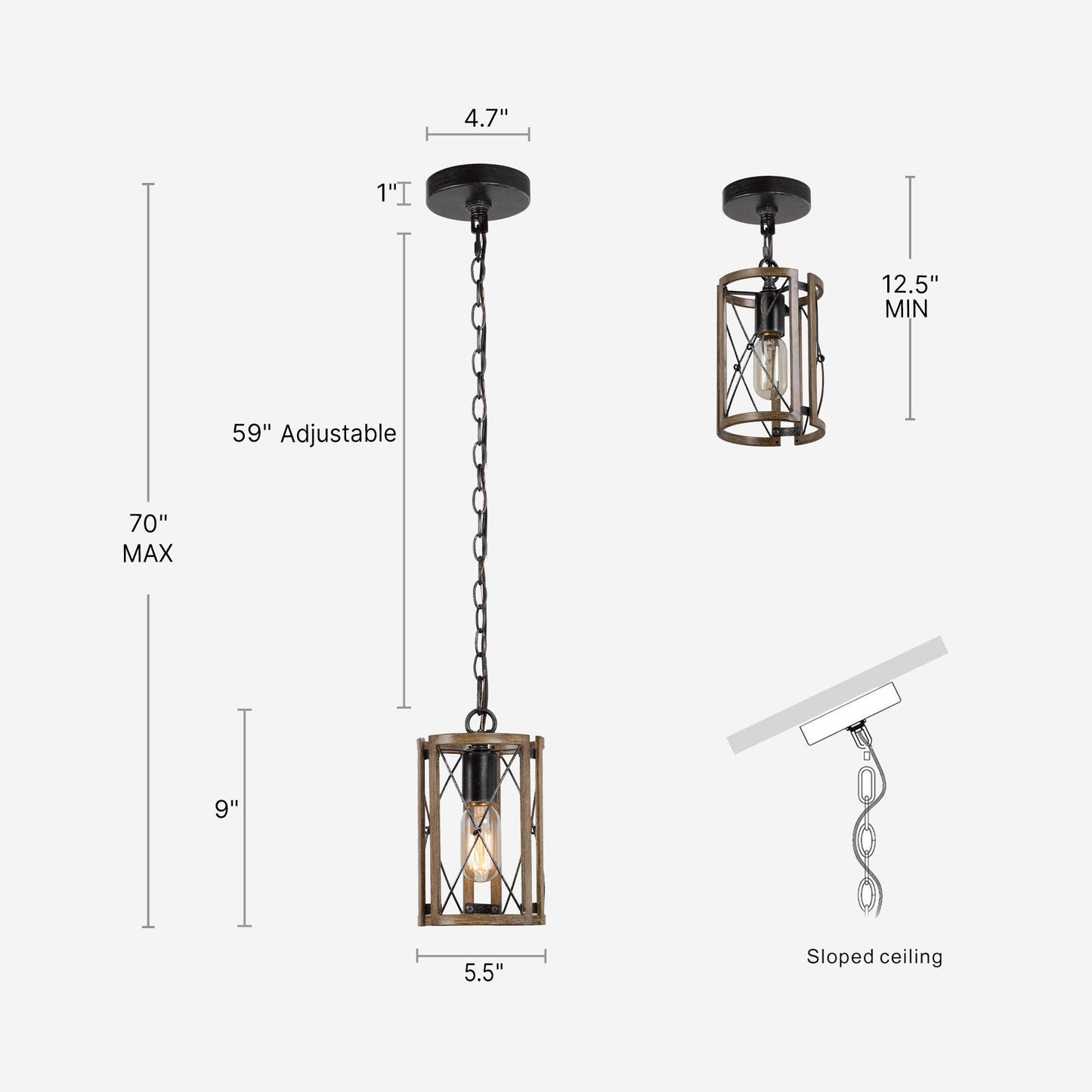 1-Light Modern Farmhouse Metal Pendant Light - Belles Lighting