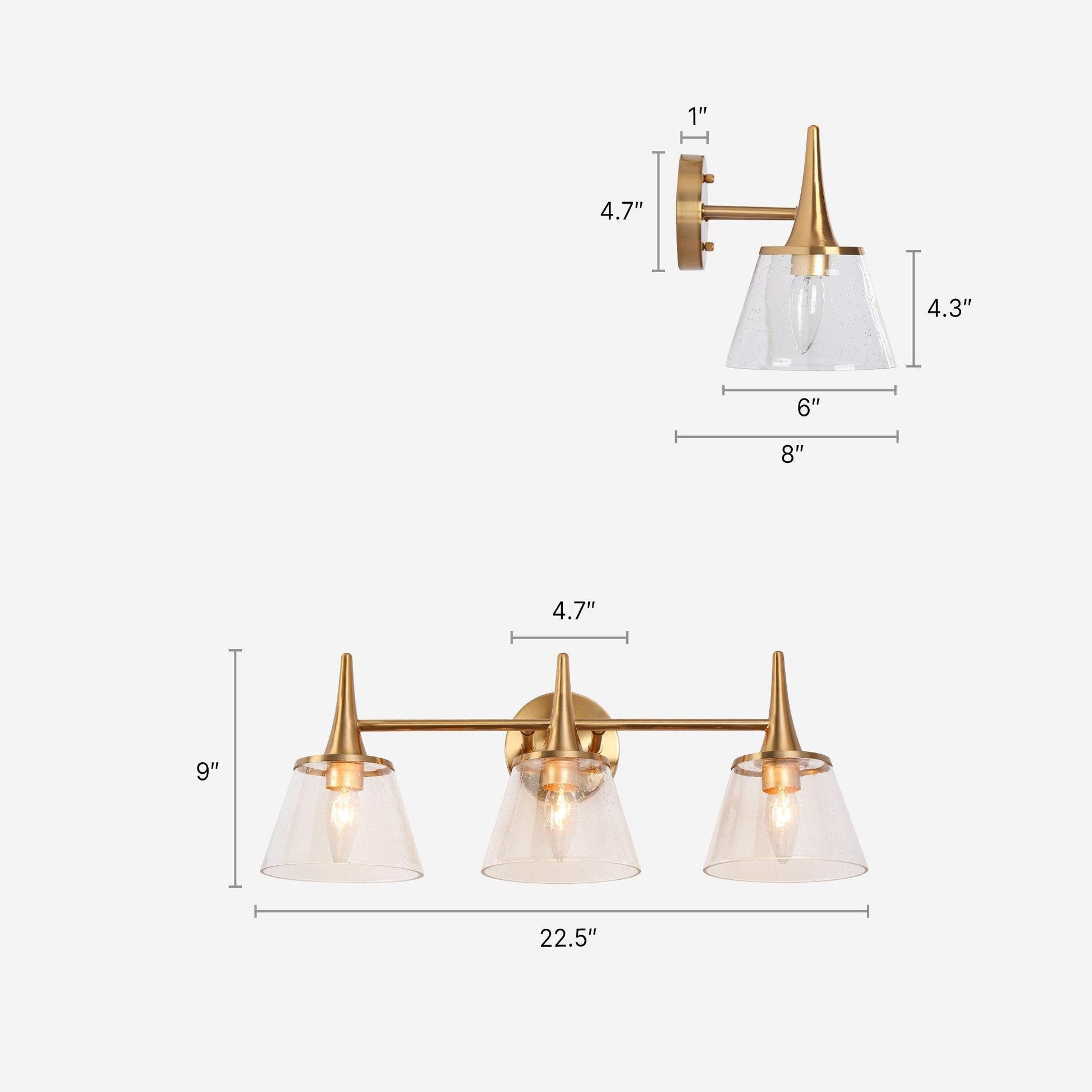 3-Light Modern Gold Seeded Glass Vanity Light - Belles Lighting