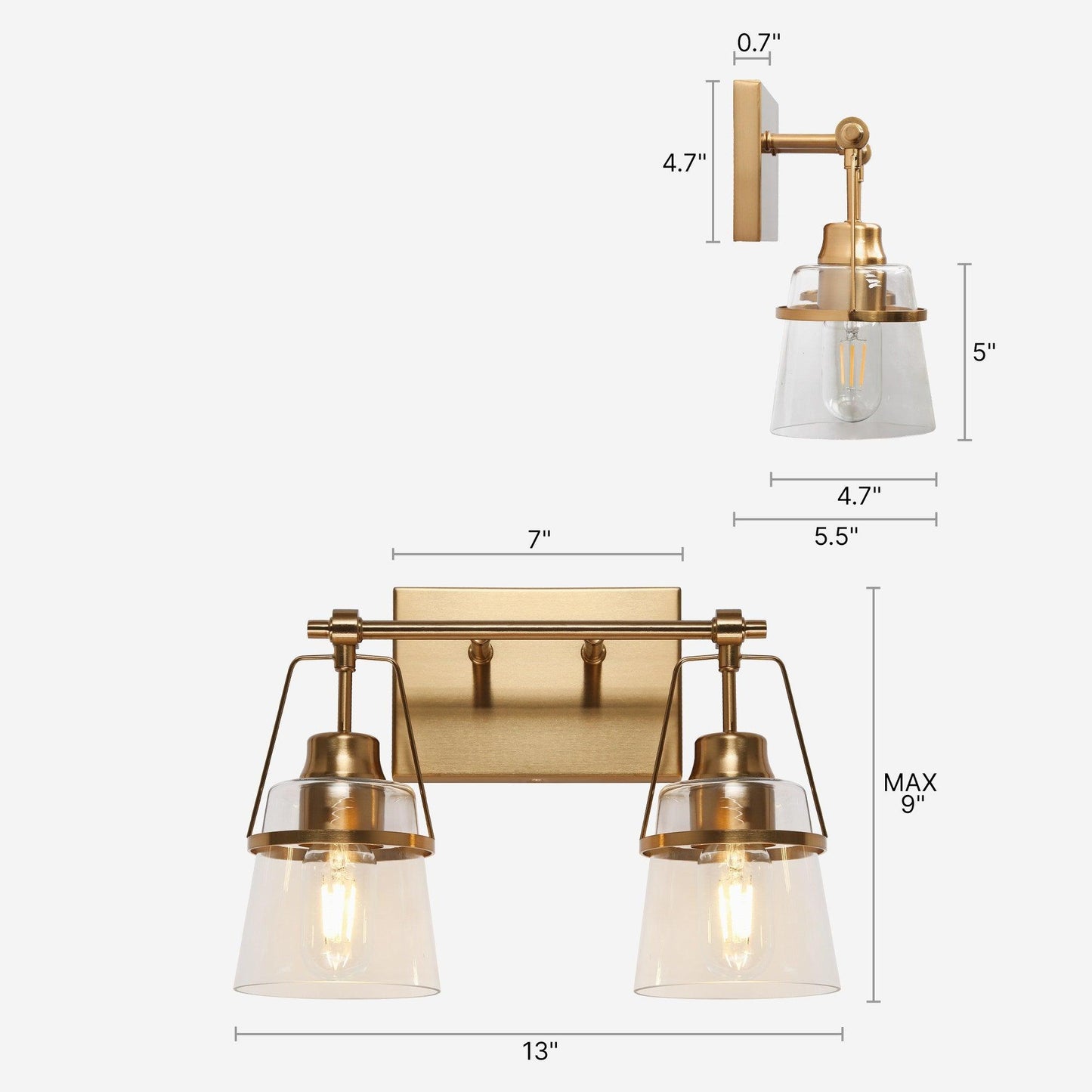 2-Light Gold Clear Glass Bath Vanity Light - Belles Lighting