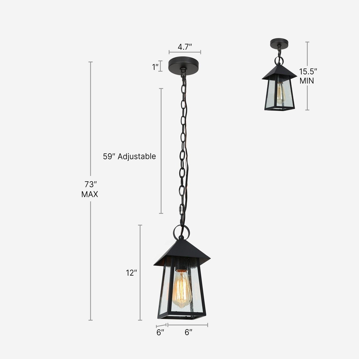 1-Light Outdoor Lantern Pendant Light with Seeded Glass - Belles Lighting