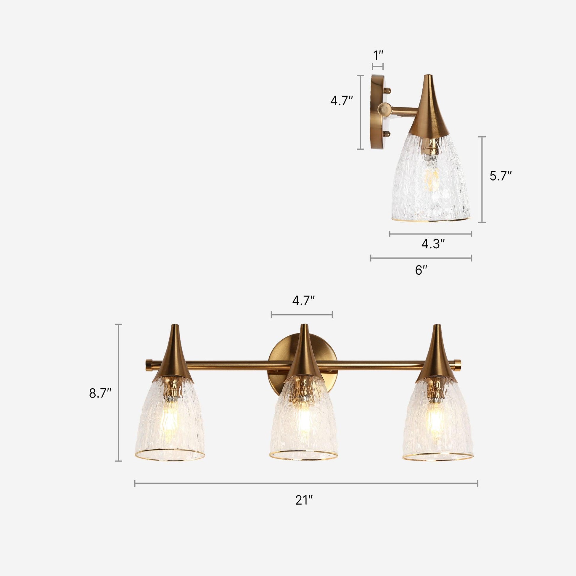 3-Light Modern Gold Textured Glass Vanity Light - Belles Lighting