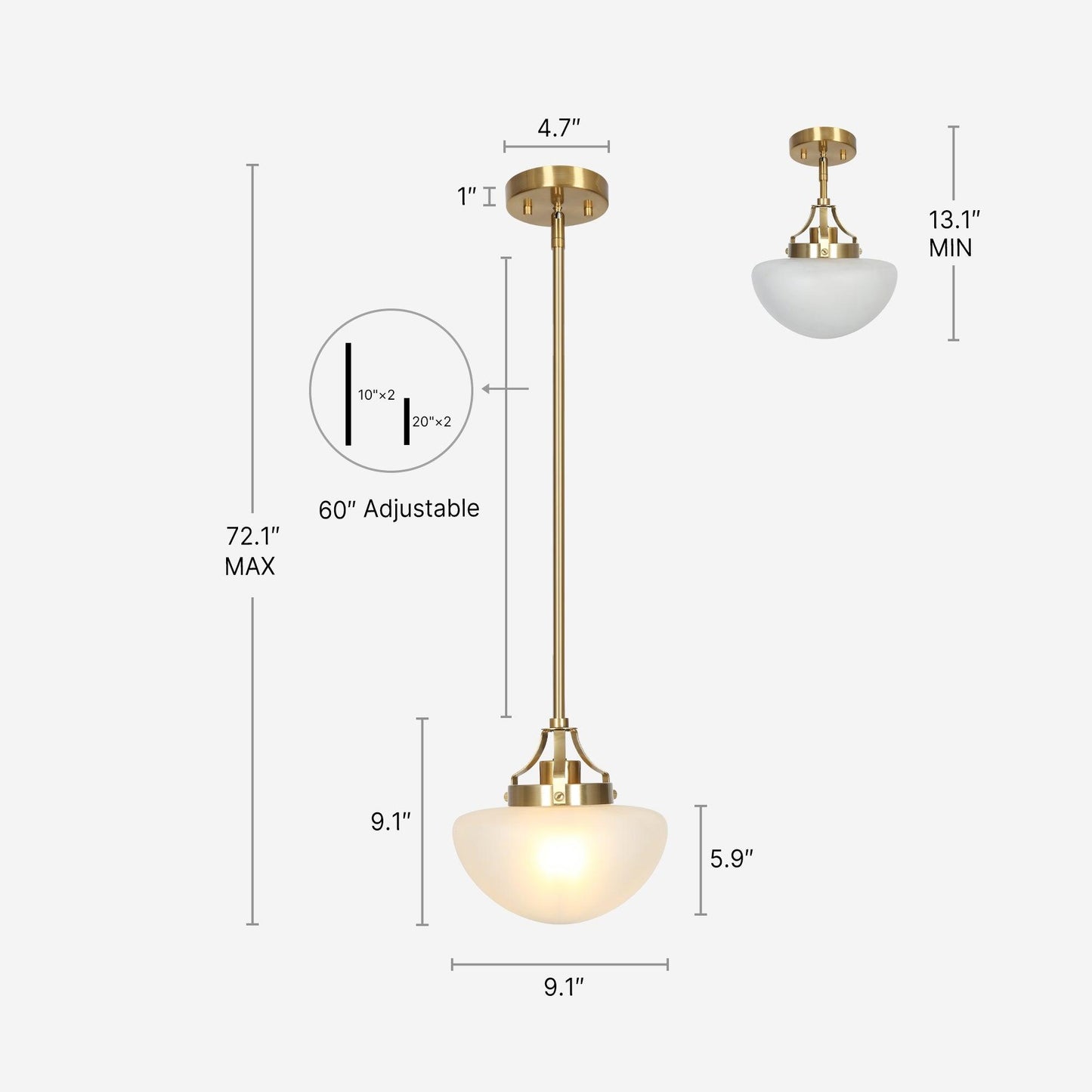 1-Light Gold Pendant Lights with Frosted Glass - Belles Lighting