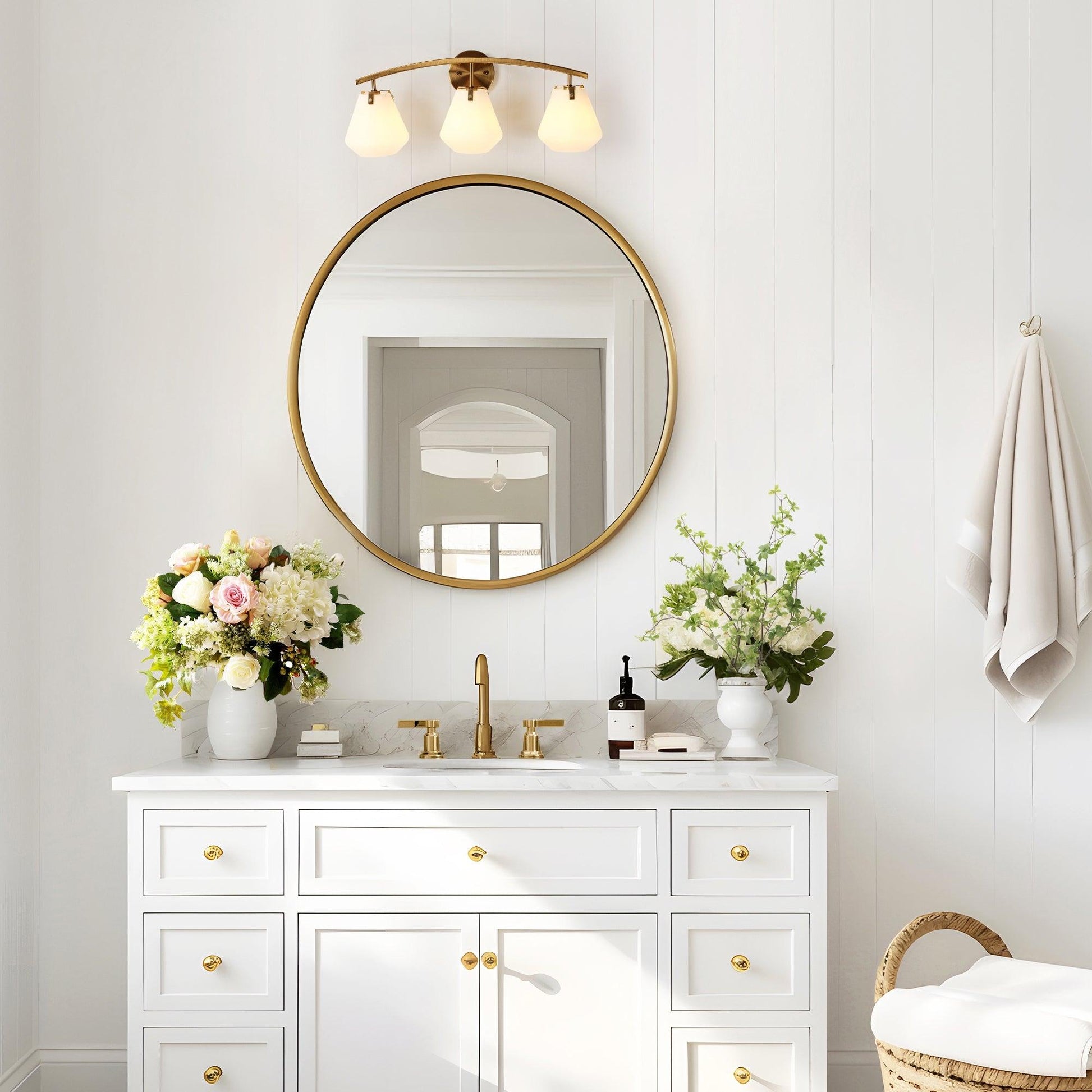 3-Light Gold Bath Vanity Light with Frosted Glass - Belles Lighting