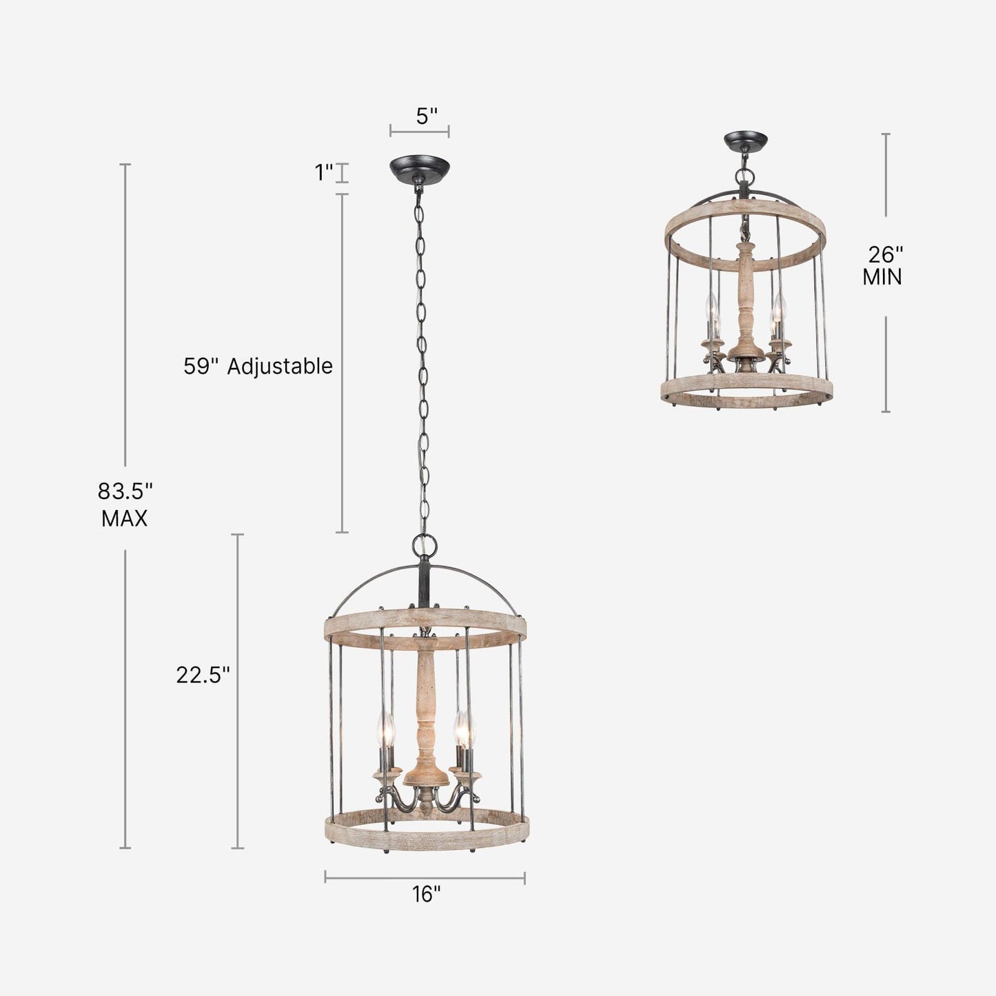 4-Light Wooden Chandeliers - Belles Lighting