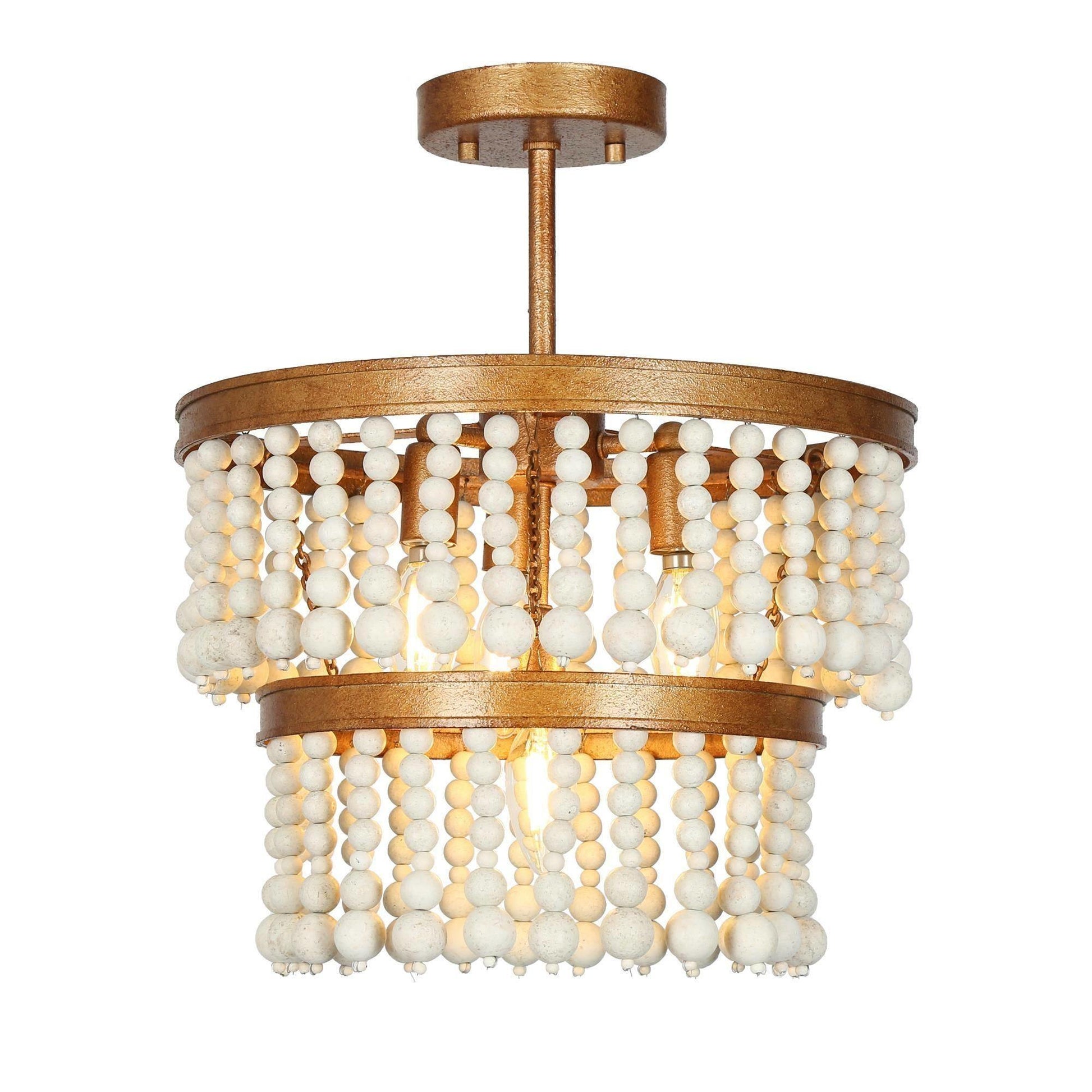 4-Light Wood Beads Semi-Flush Mount Ceiling Lights - Belles Lighting