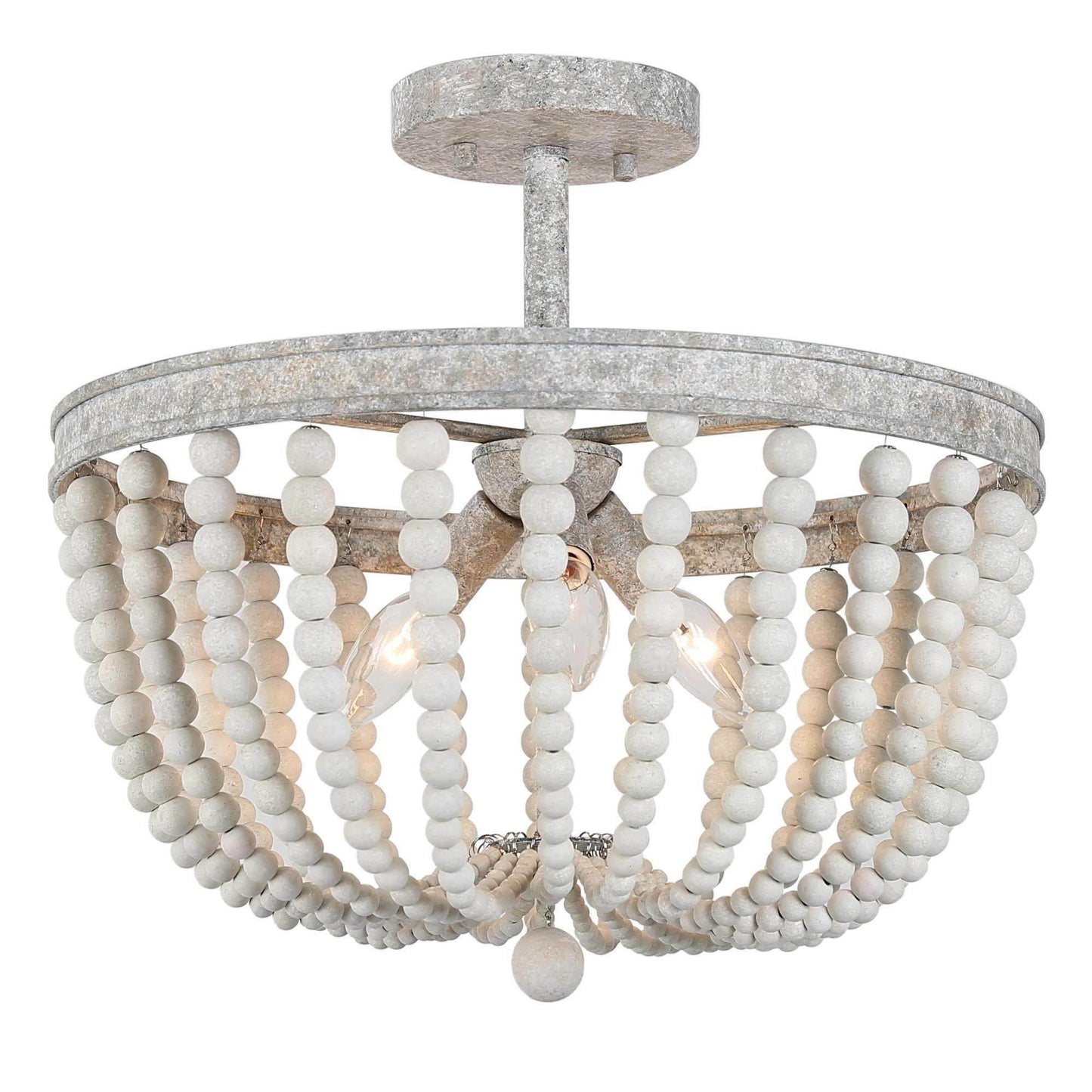 3-Light Wood Beads Semi-Flush Mount Ceiling Lights - Belles Lighting