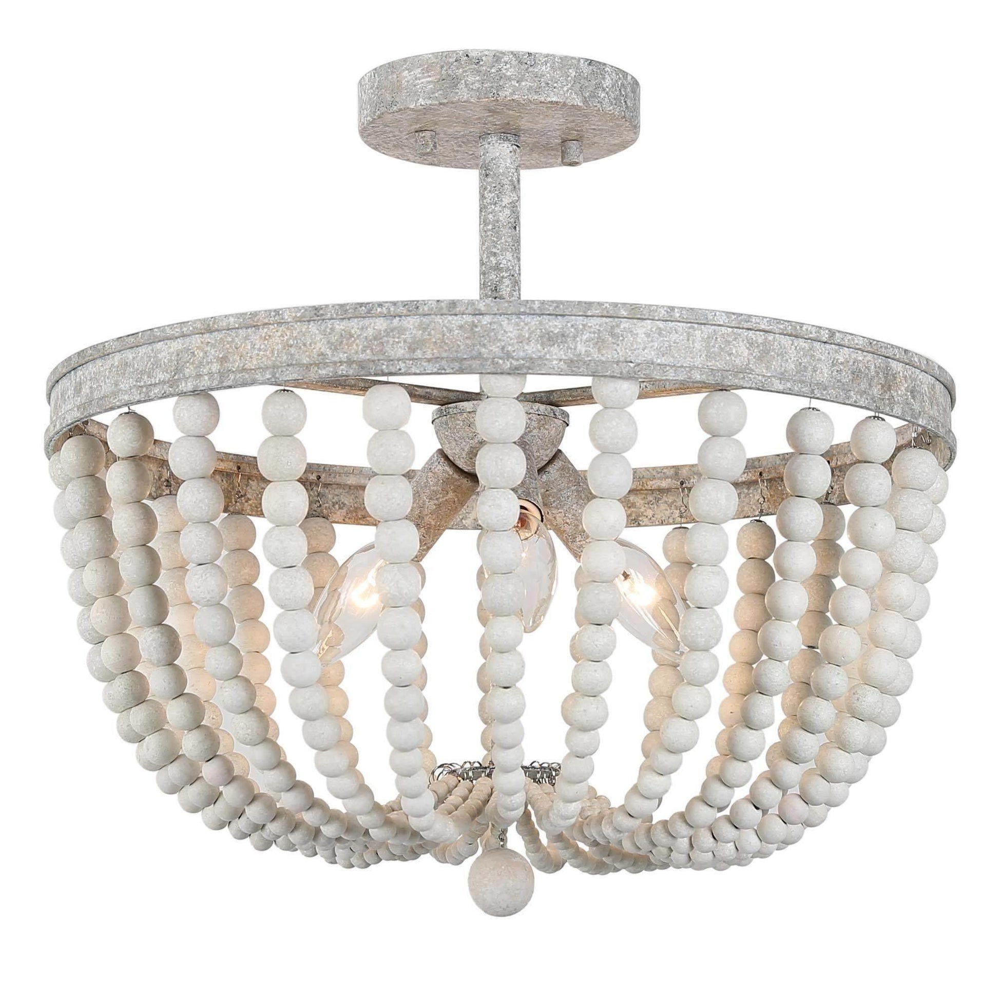 3-Light Wood Beads Semi-Flush Mount Ceiling Lights - Belles Lighting