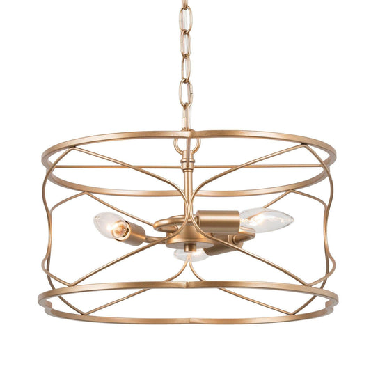 3-Light Gold Drum Chandelier - Belles Lighting